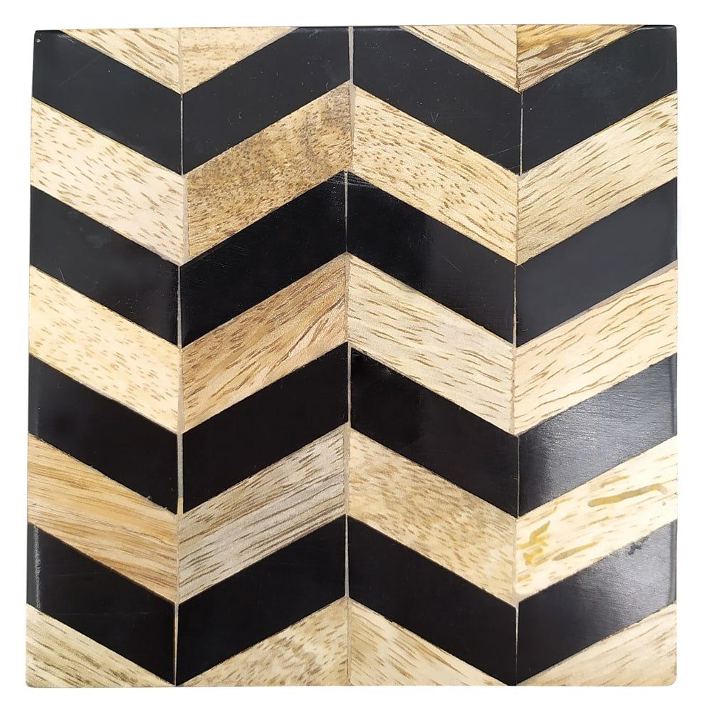 Platzset, Untersetzer Holz mit schwarz HOME Gläser & 10 Muster (6-St) geometrischem cm, matches21 für HOBBY