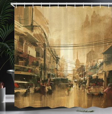 Abakuhaus Duschvorhang Moderner Digitaldruck mit 12 Haken auf Stoff Wasser Resistent Breite 175 cm, Höhe 180 cm, Retro Stadt Street View