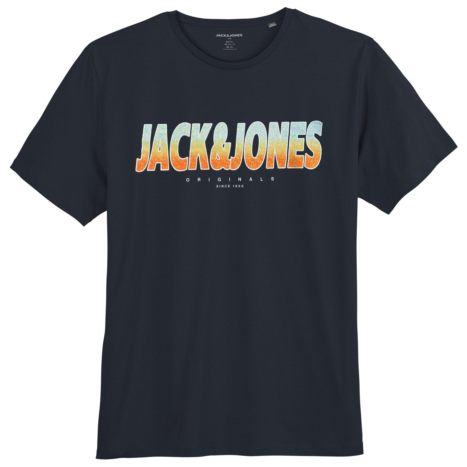 Jack & Jones Rundhalsshirt Große Größen Herren T-Shirt navy Farbverlauf-Logoprint Jack&Jones