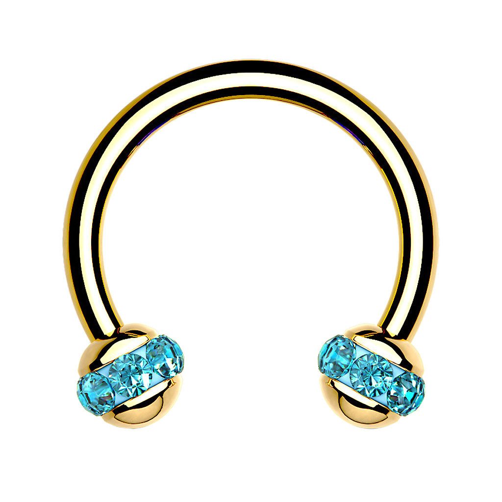 Nasenpiercing Lippen Piercing vergoldet Hufeisen Kristall Kugeln Horseshoe