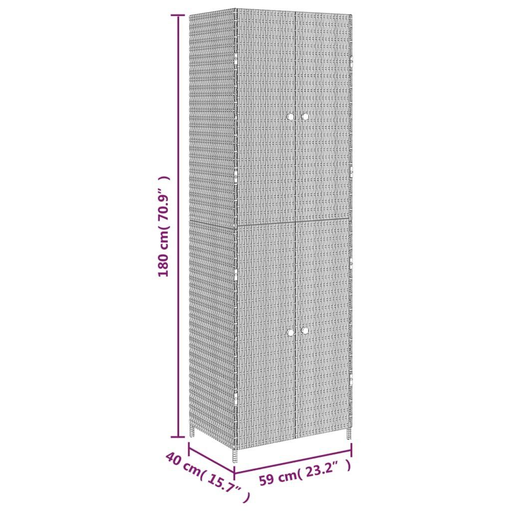 cm Poly 59x40x180 vidaXL Rattan Fächerschrank (1-St) Grau Gartenschrank