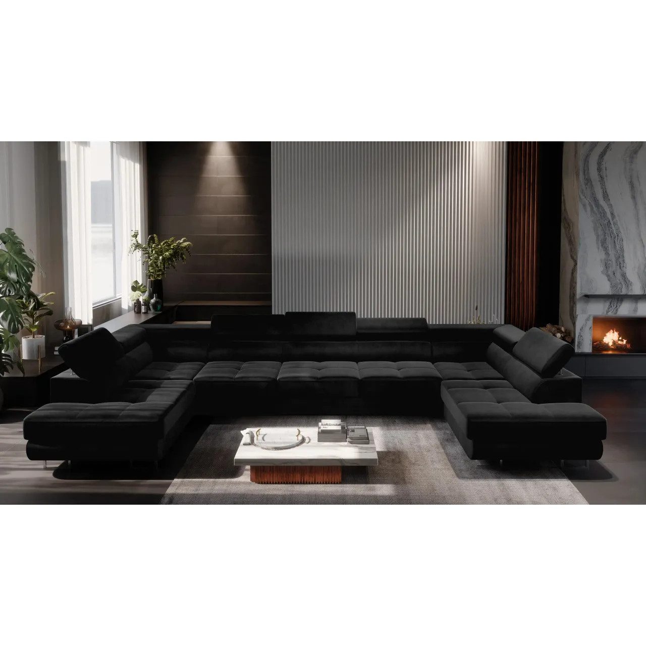 Muffo Ecksofa WILD Maxi U2 Wohnlandschaft U-Form, mit Schlaffunktion und Bettkasten, verstellbare Kopfstützen