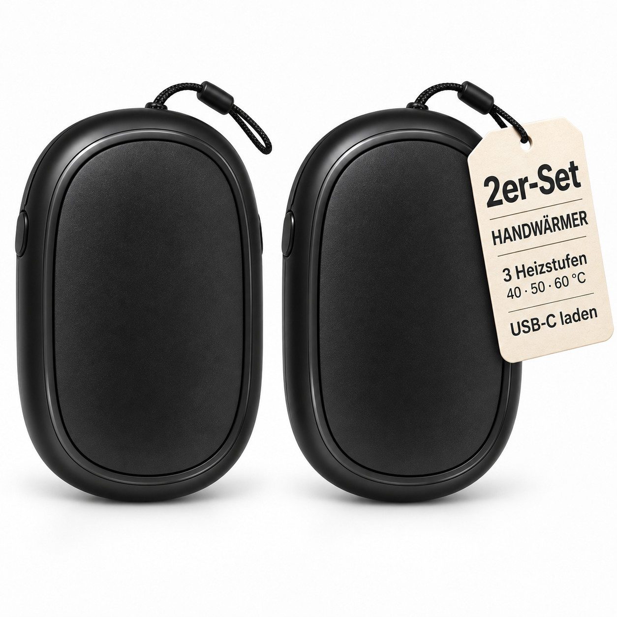 HS.SUPPLY Handwärmer Handwärmer elektrisch, wiederaufladbar, USB-C, Display, 3 Heizstufen, 2er-Set, 2 Handwärmer enthalten, subtile Wärmefreisetzung dank Aluminiumhülle
