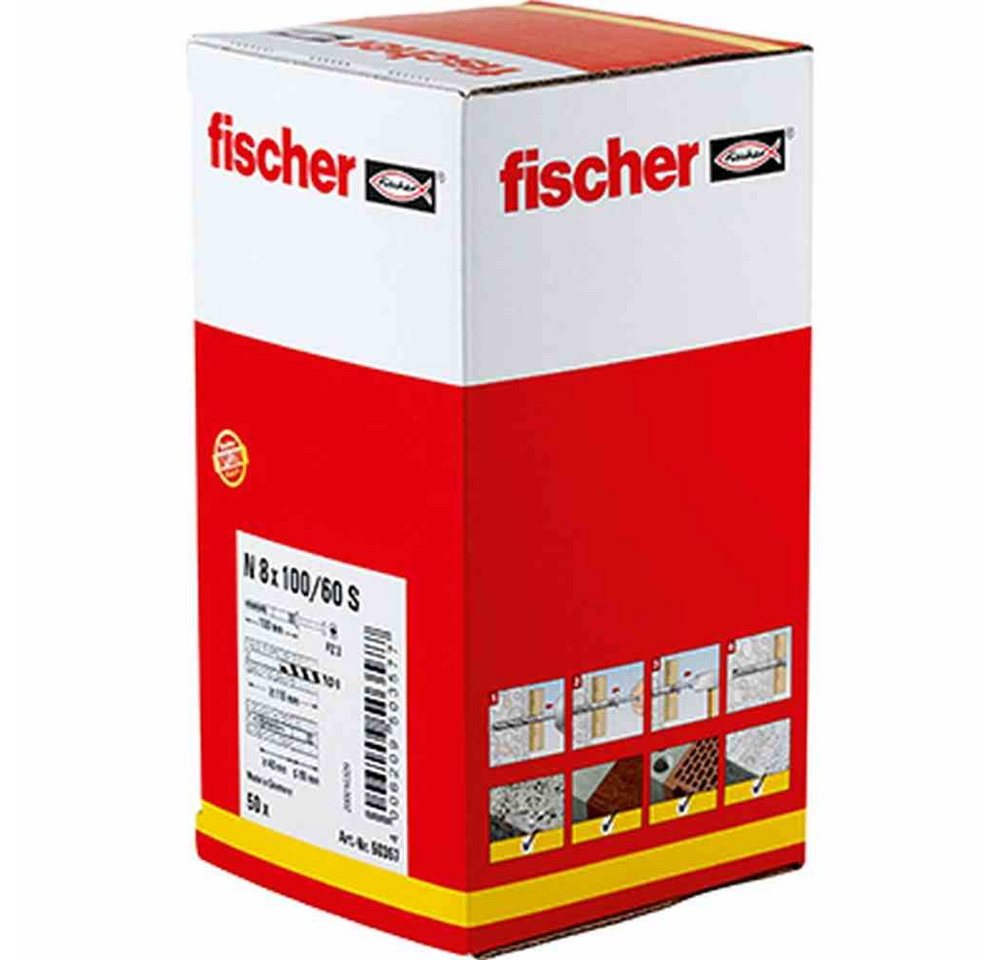 Thumbnail - fischer Universaldübel N 8 x 100/60 S Nageldübel mit Senkkopf und Nagelschraube, 50 Stück, (50-tlg)