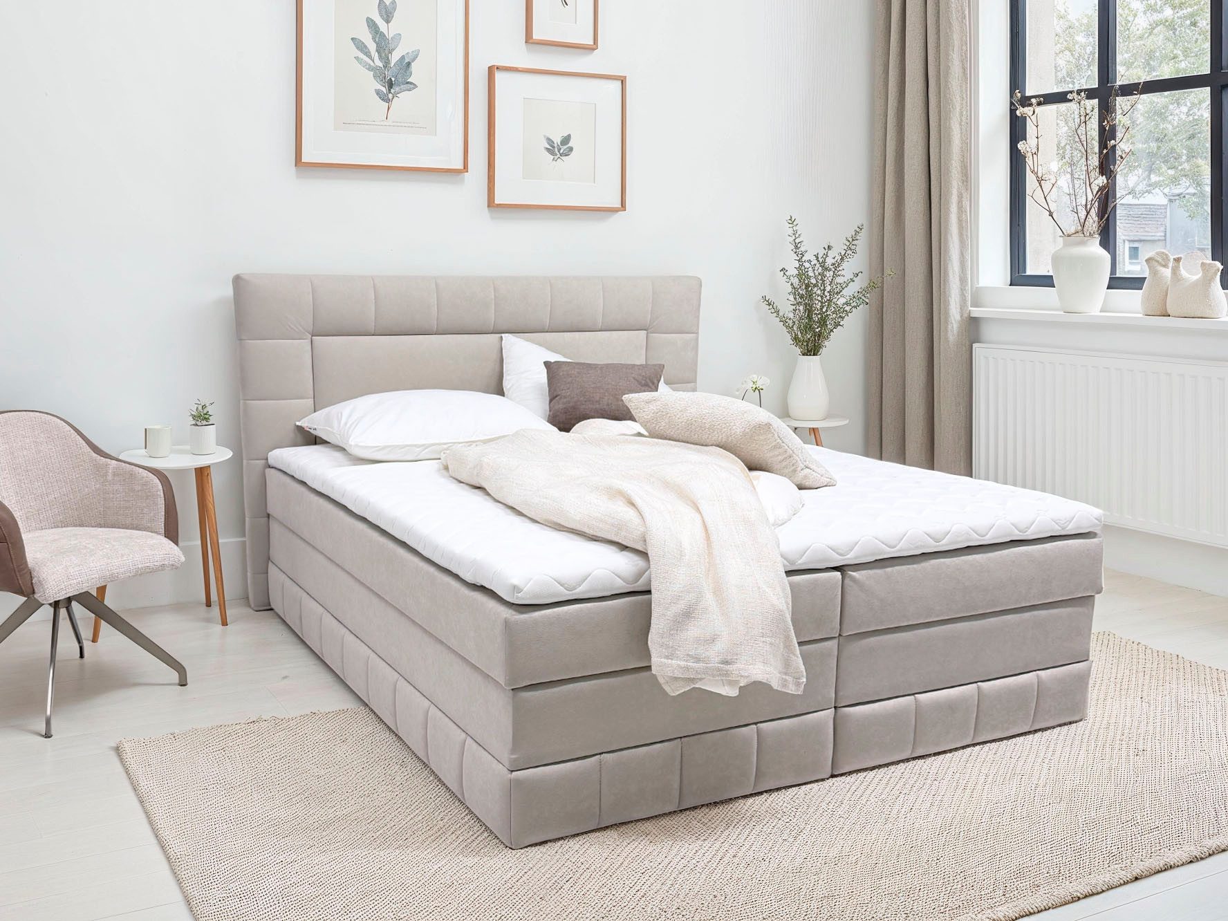 OTTO home Boxbett PHILIPPA, Polsterbett mit Bettkasten, mit Taschenfederkernmatratze H3 (Komfortliegehöhe: 64cm), mit Kaltschaum-Topper, Microfaser-Bezug, wahlweise mit LED-Beleuchtung