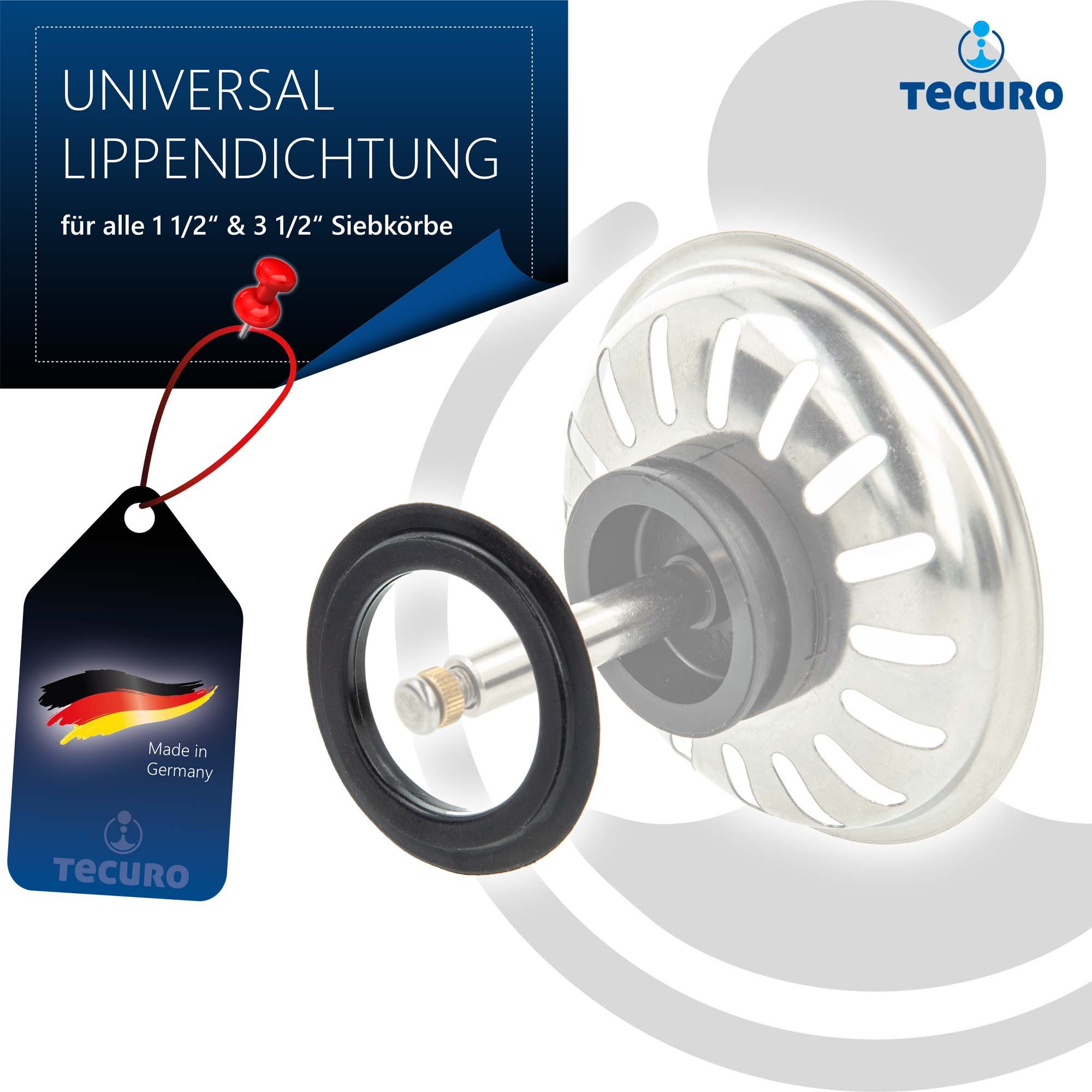 tecuro Siphon Universal Lippendichtung Ø 43 mm, für Siebkörbchen - Siebkorbventil