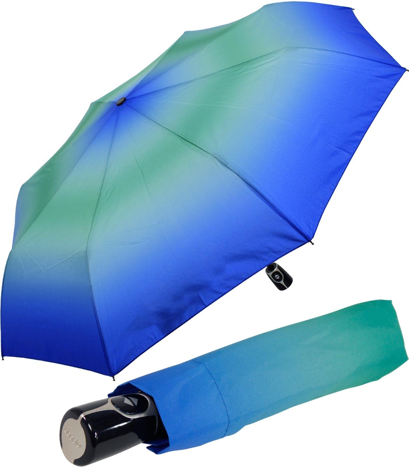 Magic Fiber Auf-Zu-Automatik stabil blau-grün doppler® und Damen Taschenregenschirm New York, praktisch elegant, -