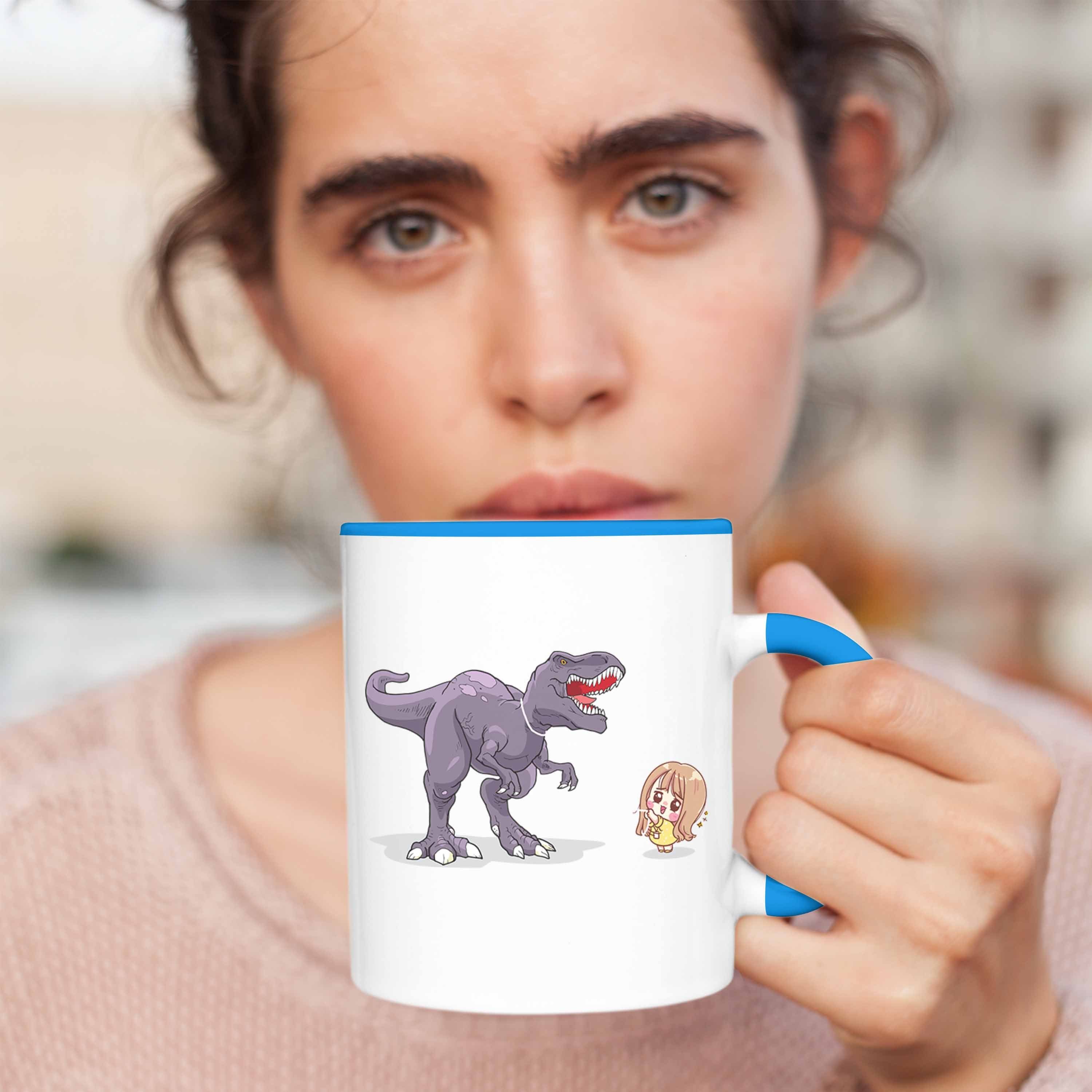 Tasse Dinofans Trendation Blau Dinosaurier Geschenkidee für Trendation Tasse Geschenke Coole Mädchen - Lustig
