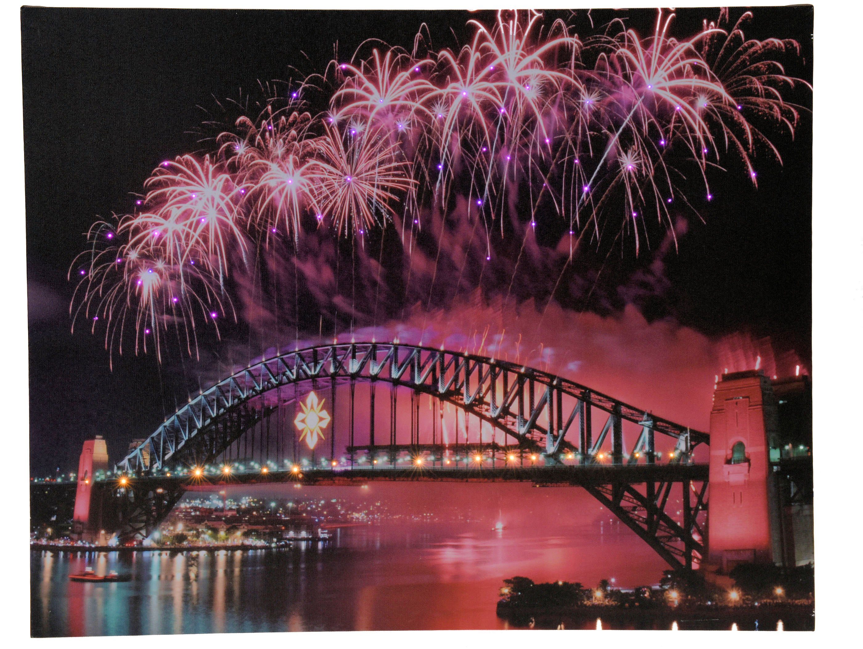 Spetebo Wandbild Wandbild Bridge, Sydney Harbour Bridge, LED multicolor-bunt 50x40 Harbour Sydney cm beleuchtet bunt 