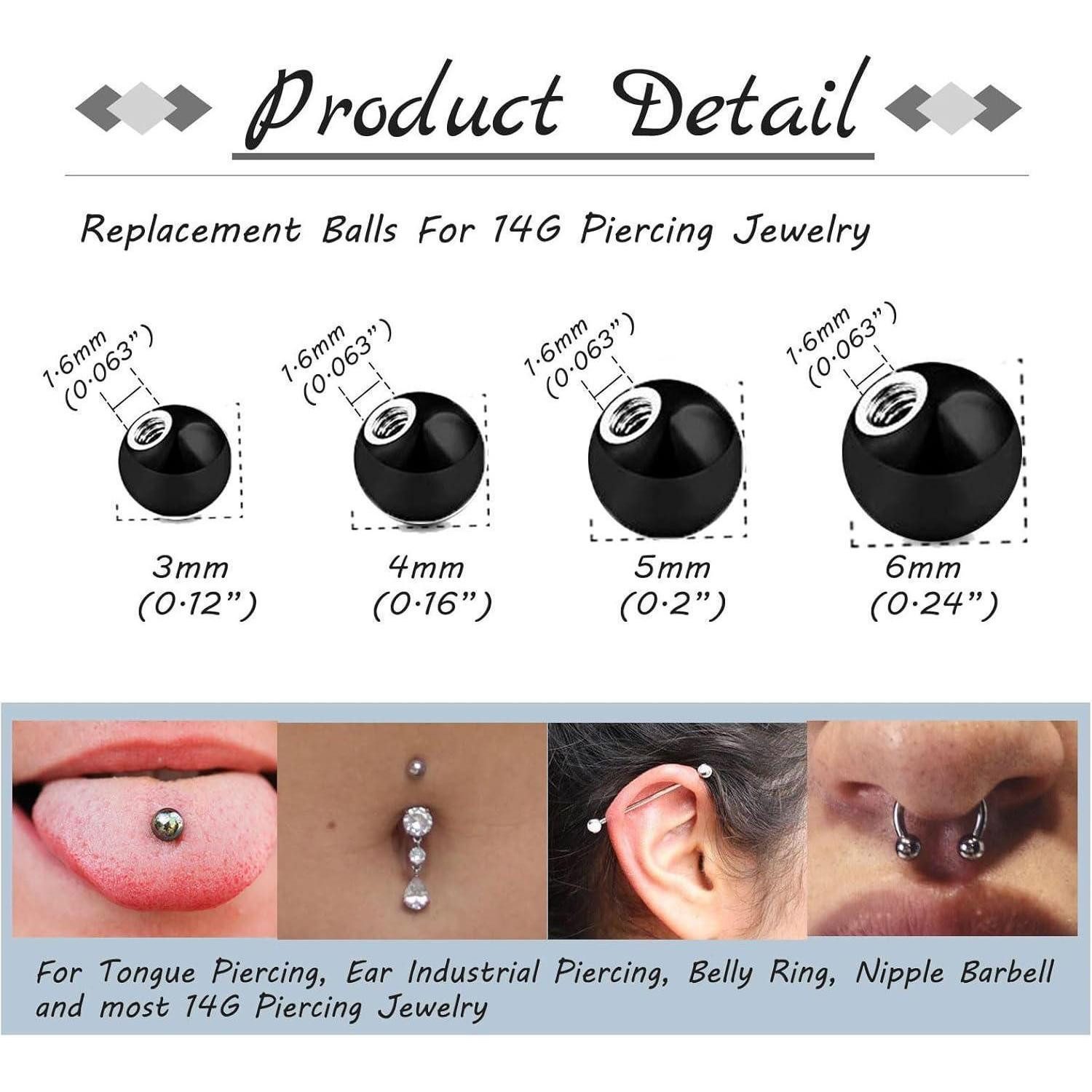 LuxusKollektion Nasenpiercing Piercing Kugeln Silber 1,2mm 1,6mm 3mm Nase Lippe Schwarz