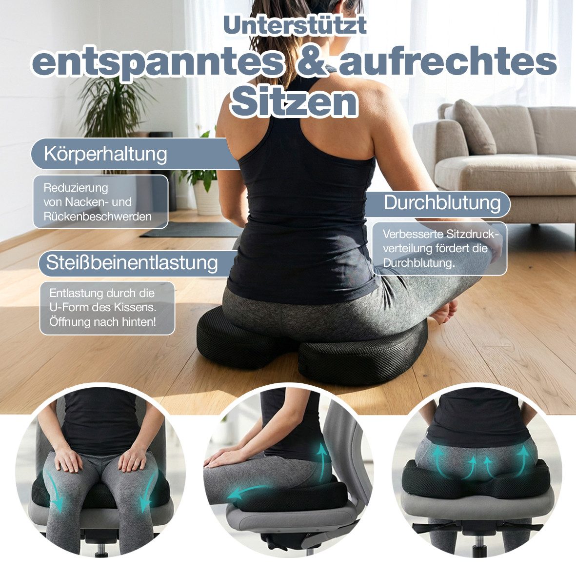 Multiheld Sitzkissen orthopädisch mit Memory Foam (3 HÄRTEGRADE) für Ergonomischen Komfort, Medium 60-90 KG