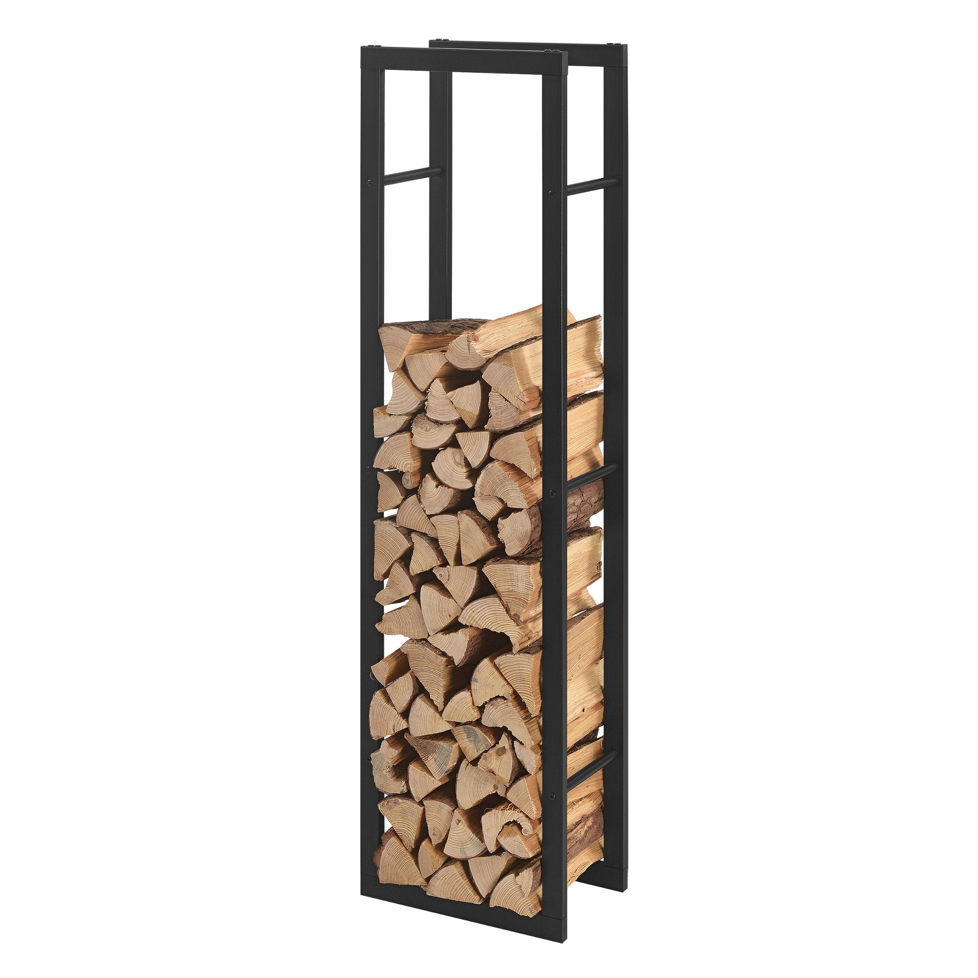 en.casa Kaminholzregal, BxTxH:40x25x150 cm, »Kasan« Brennholzhalter 40x150x25cm Stahl Schwarz