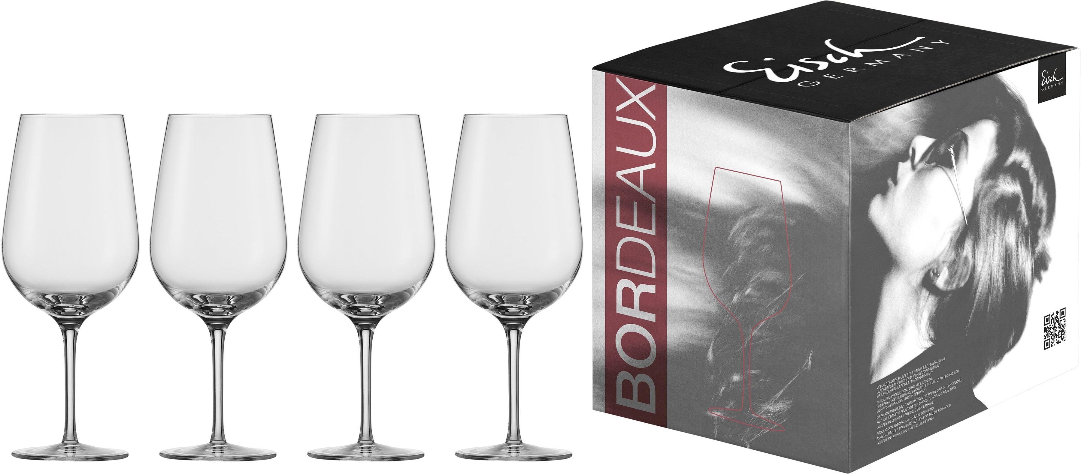 Eisch Rotweinglas Vinezza, Kristallglas, (Bordeauxglas), Bleifrei, 655 ml, 4 -teilig, Aus brillantem Kristallglas gefertigt | Gläser