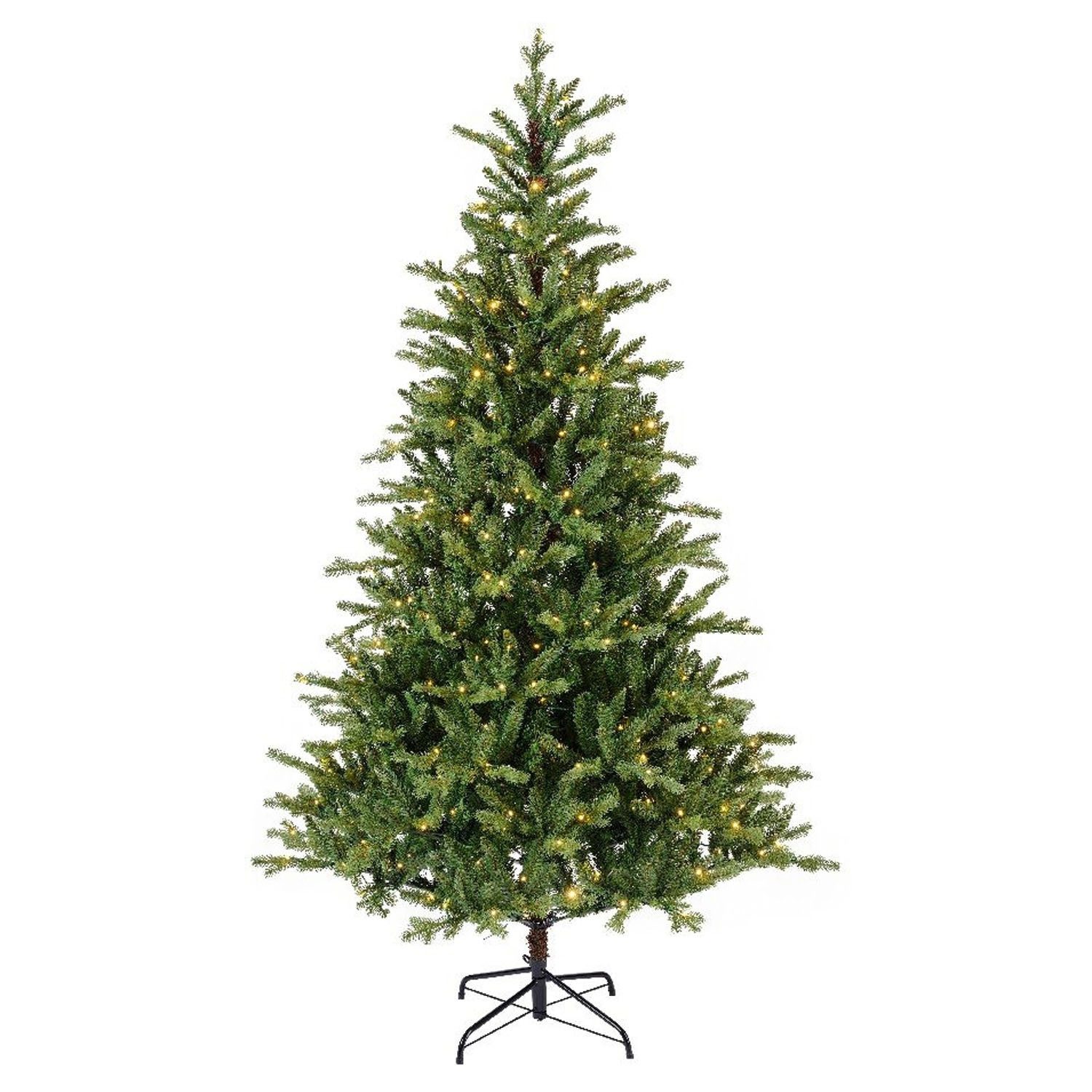 casa NOVA Künstlicher Weihnachtsbaum ALLISON, H 210 cm, Grün, Kunststoff, IP20, mit LED-Beleuchtung, 8 Funktionen, Standfuß aus Metall in schwarz