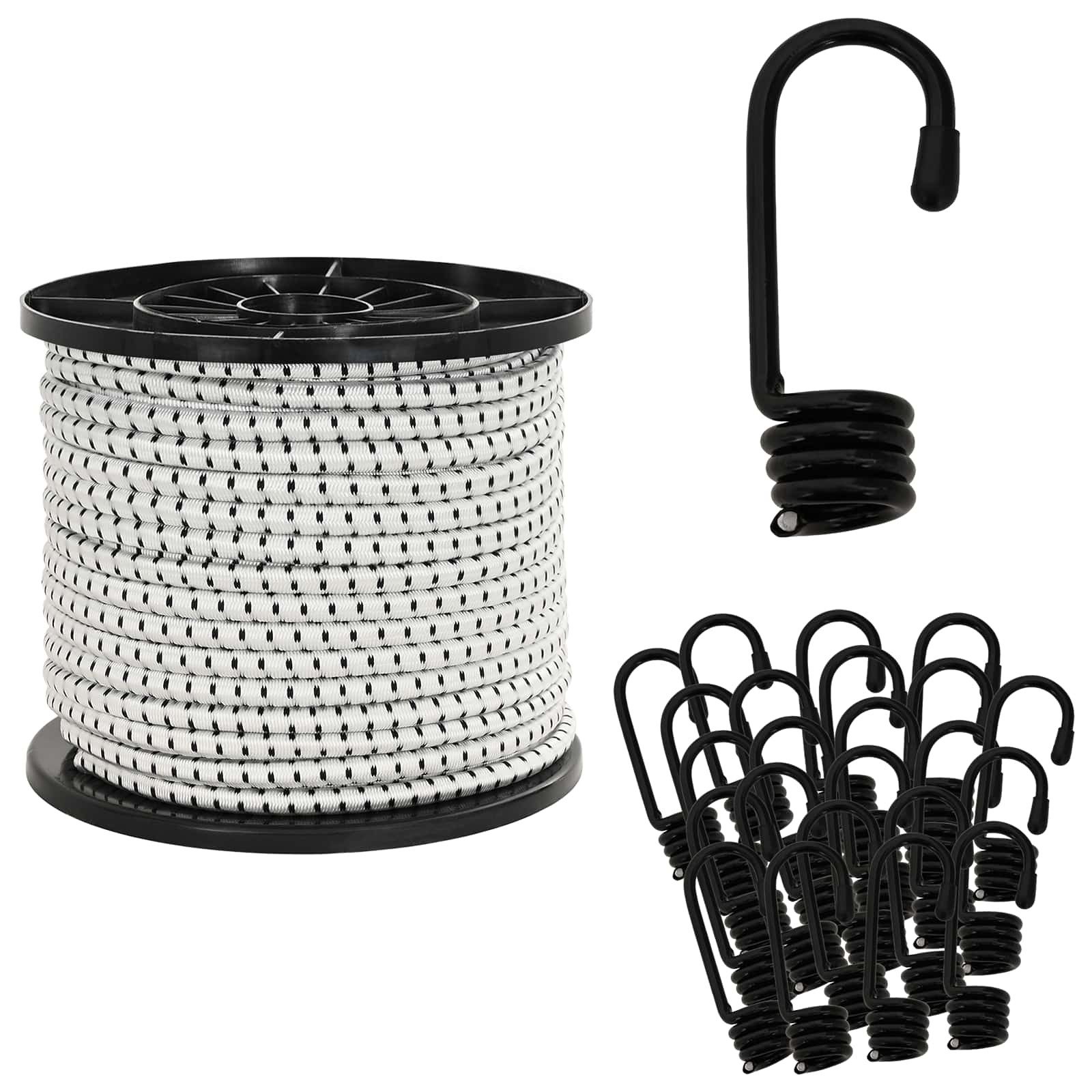 vidaXL Seil Bungee-Schnüre mit Haken 10 mm Schwarz und Weiß PP und Gummi