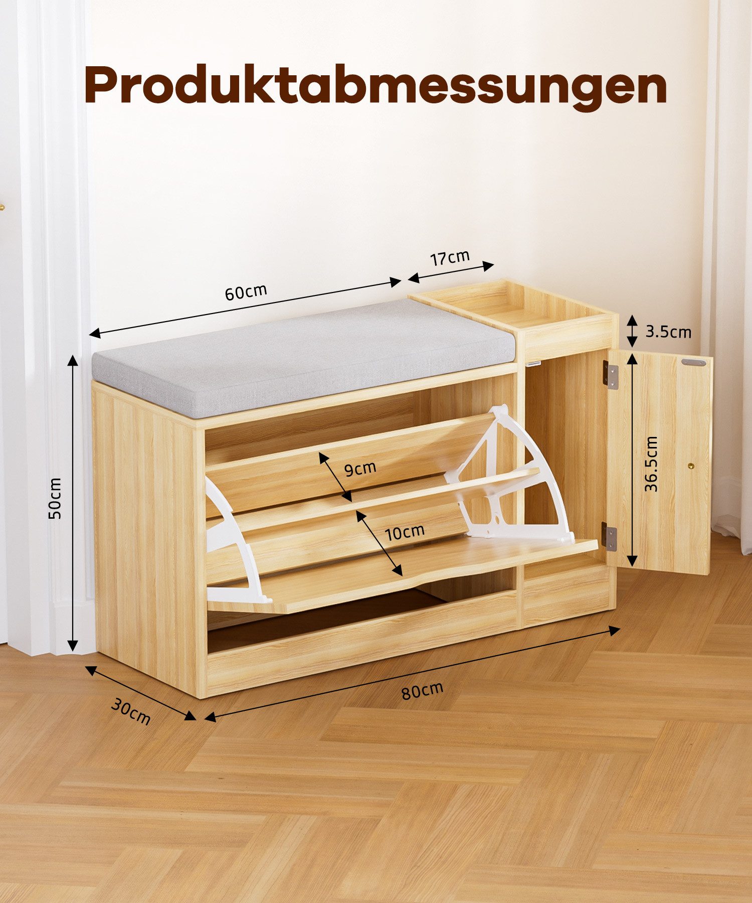 Yorbay Schuhschrank Multifunktionaler Schuhbank mit Sitzkissen 80x30x50 cm, belastbar bis 80 kg, für Flur, Wohnzimmer, Diele