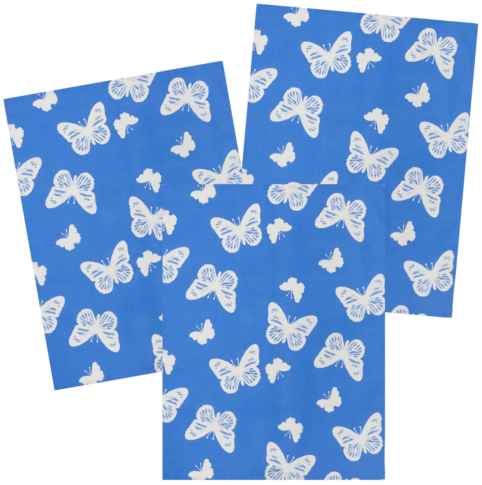 Kracht Geschirrtuch Schmetterlinge, (3-tlg., 3-teilig), 3er Pack Geschirrtücher (3 Stück), ca. 50 x 70 cm, Halbleinen bedruckt