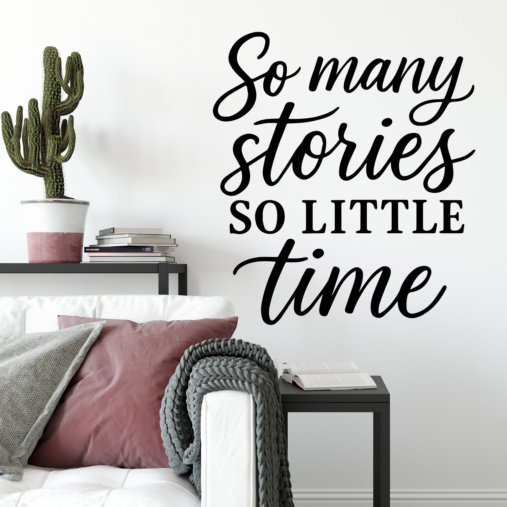 Sunnywall Wandspruch Wandtattoo So many stories, so little time – für Buchliebhaber, selbstklebend, konturgschnitten