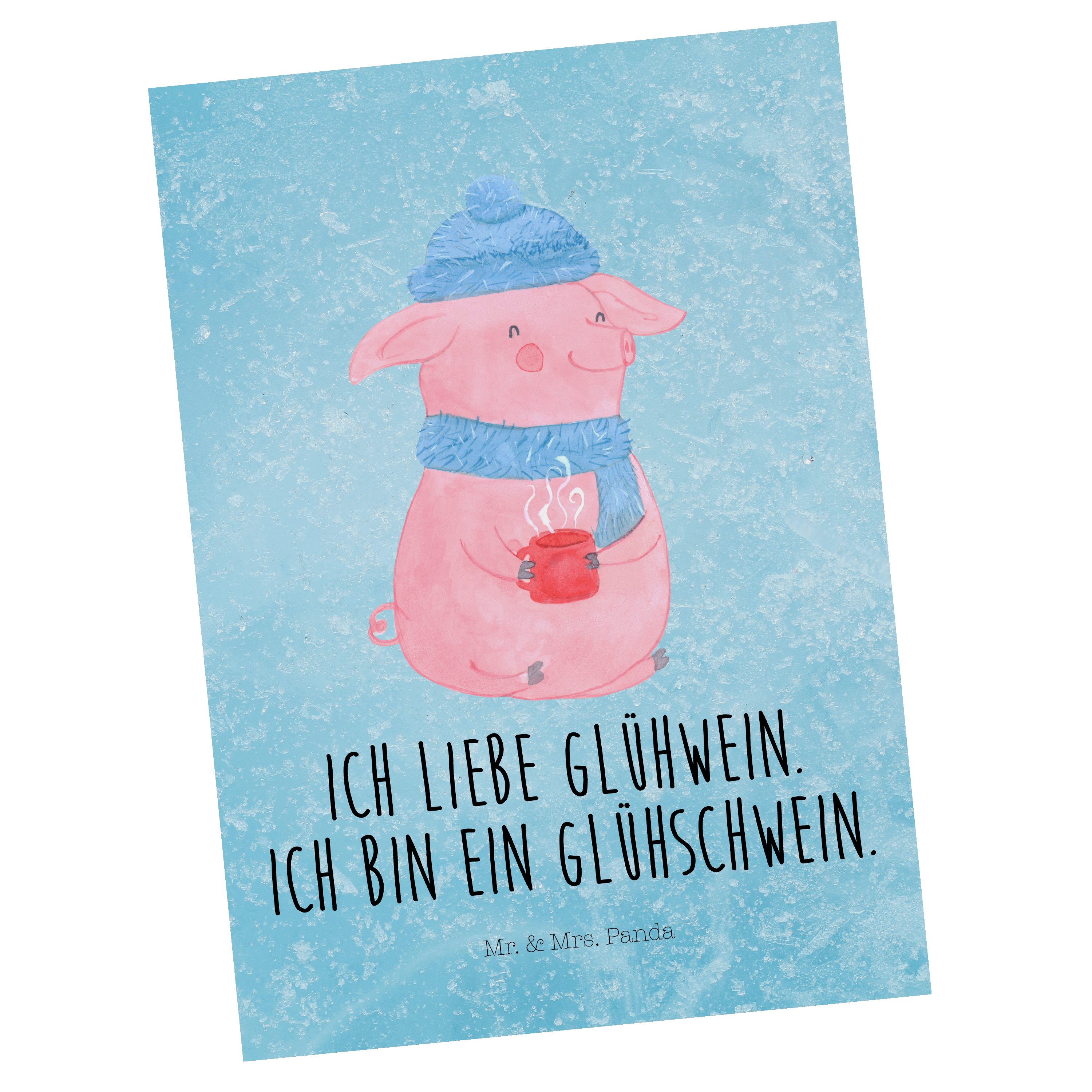 Mr. & Mrs. Panda Postkarte Glühschwein - Eisblau - Geschenk, Winter, Wintermotiv, Nikolaus, Dank