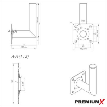 PremiumX 18cm Wandhalter Aluminium SAT Wand Halterung ALU SAT-Halterung