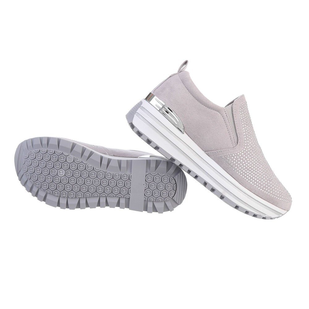 Keilabsatz/Wedge Low-Top Sneakers Grau Low Sneaker Freizeit Ital-Design Damen in