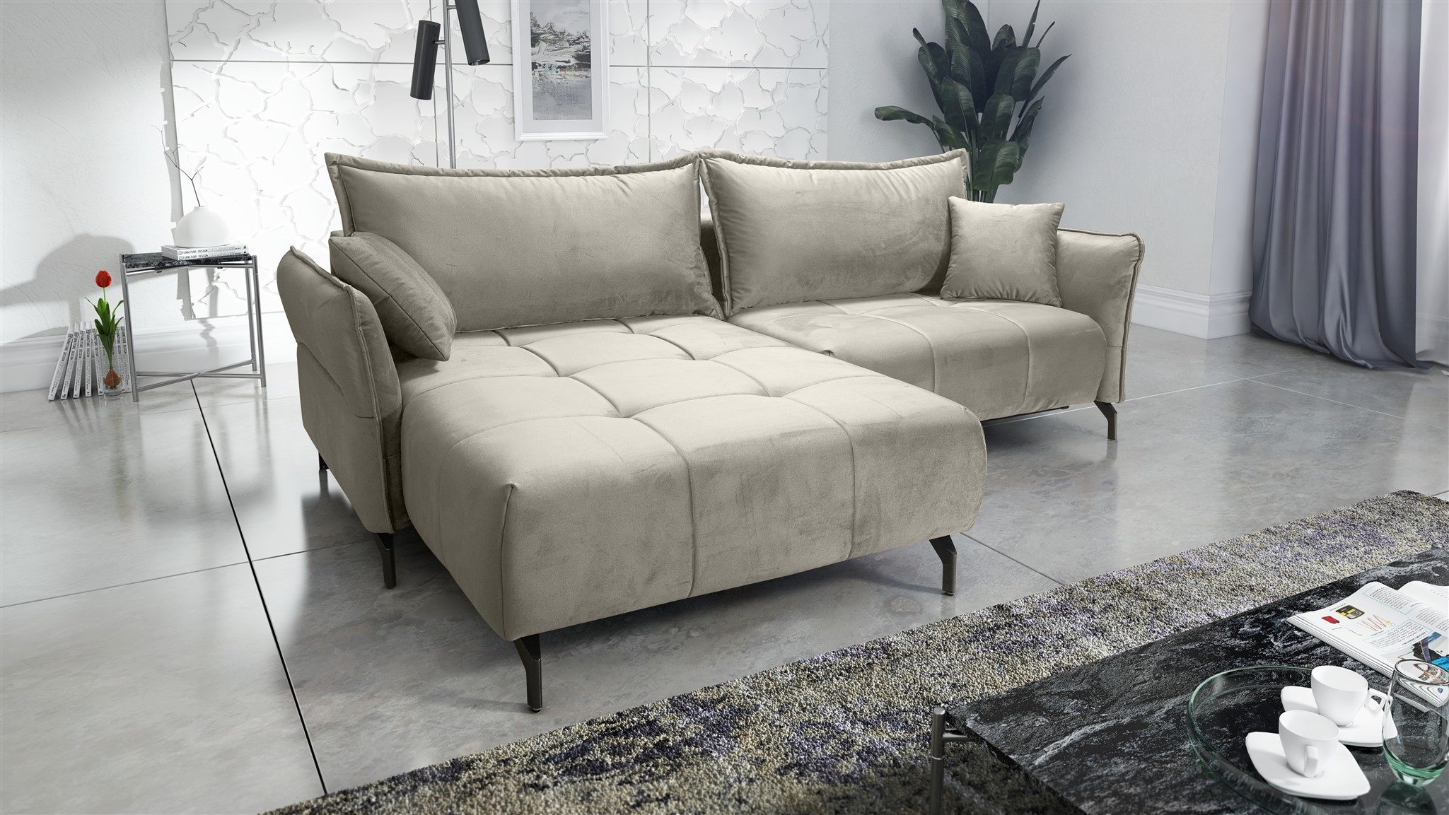 Fun Möbel Ecksofa Schlafsofa Sofa VICTORIA Stoff Element, inkl. Schlaffunktion, 2 x Rücken- und 2 x Zierkissen, inkl. Schlaffunktion