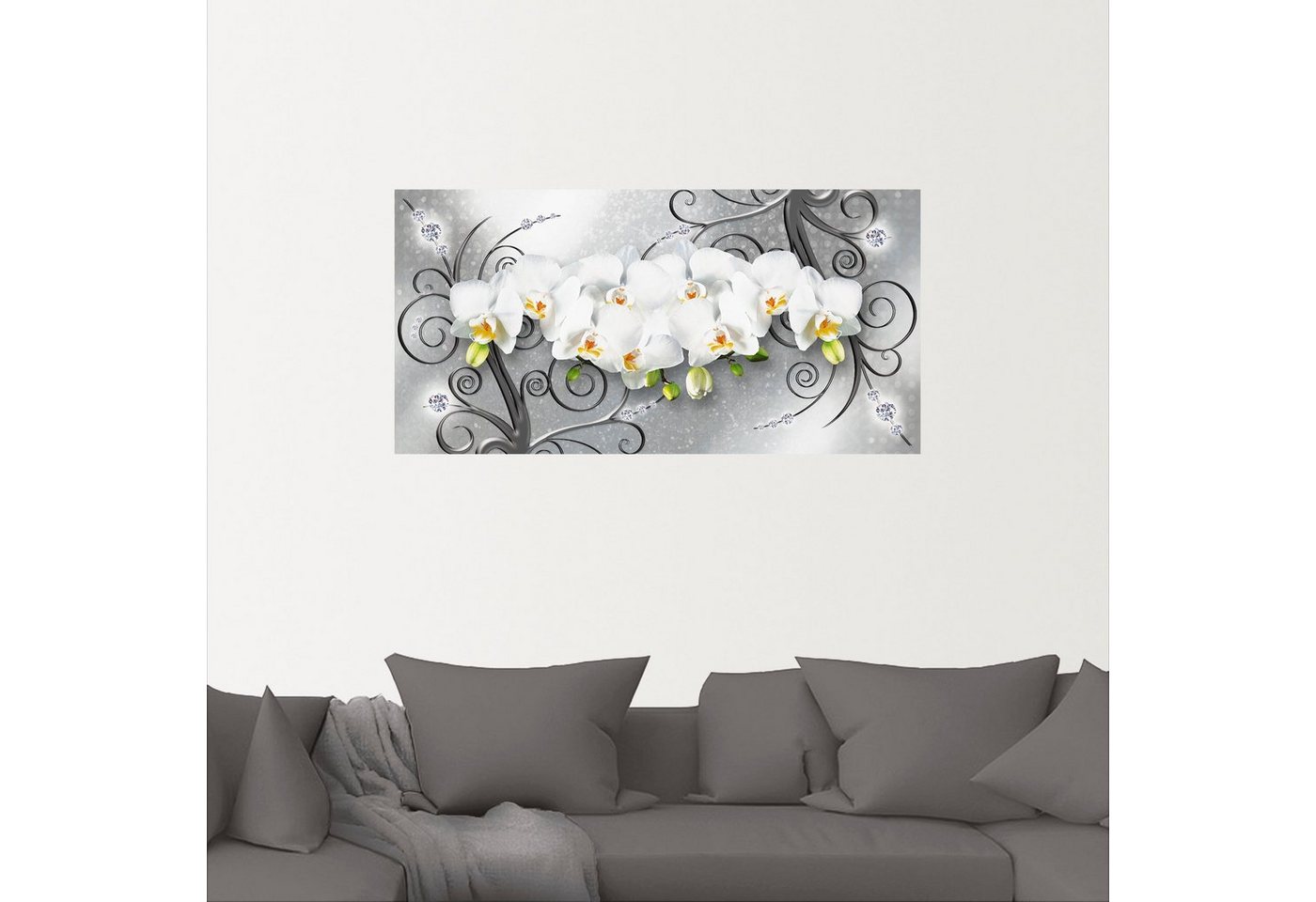 Artland Wandbild »weiße Orchideen auf Ornamenten«, Blumenbilder (1 Stück), in vielen Größen & Produktarten - Alubild / Outdoorbild für den Außenbereich, Leinwandbild, Poster, Wandaufkleber / Wandtattoo auch für Badezimmer geeignet-kaufen