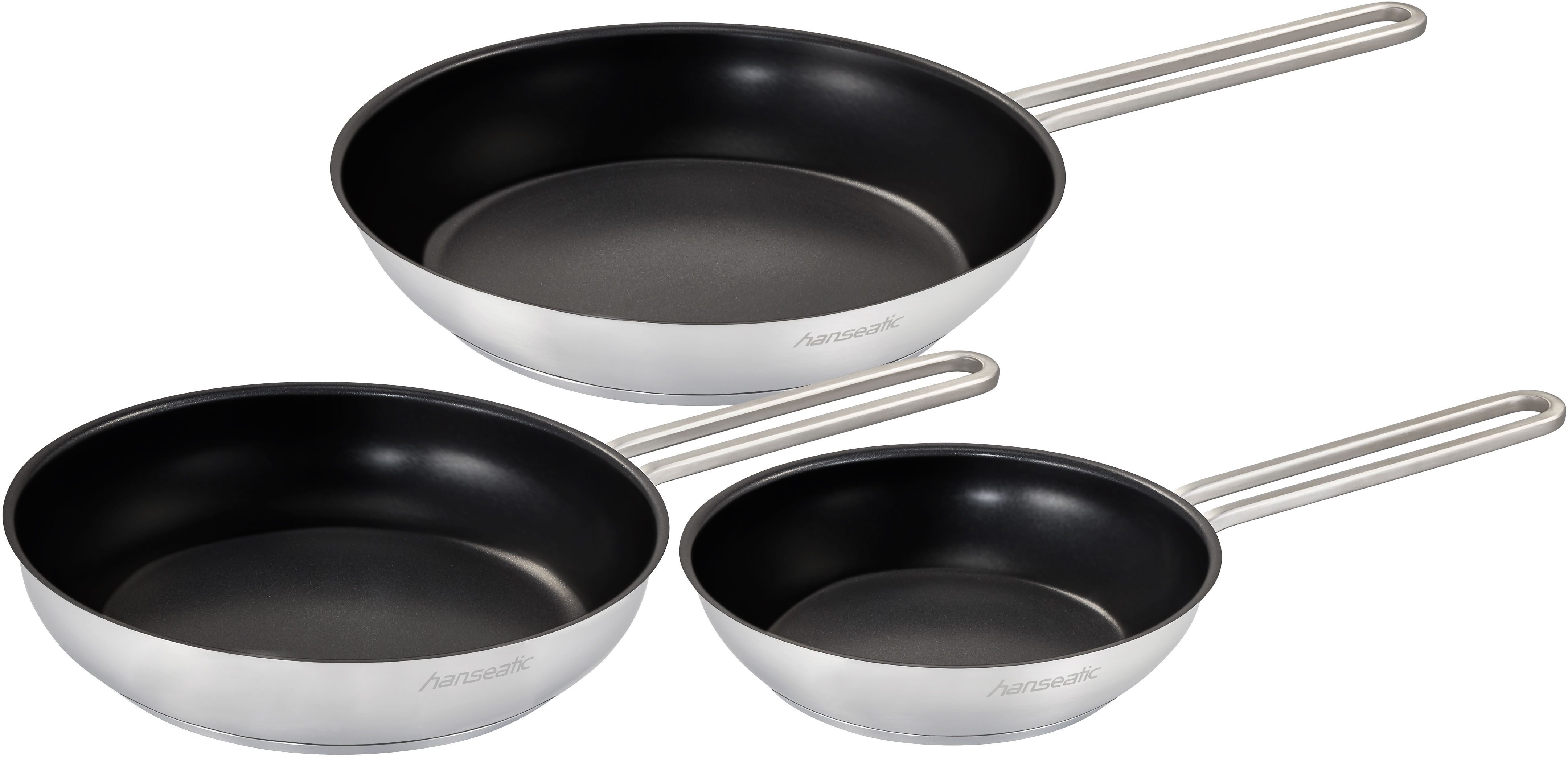 Hanseatic Pfannen-Set DAILY, Edelstahl 18/10 (Set, 3-tlg., 1x Pfanne Ø 20 cm, 24 cm und 28 cm), Bratpfannen mit Antihaftbeschichtung, für alle Herdarten, Induktion