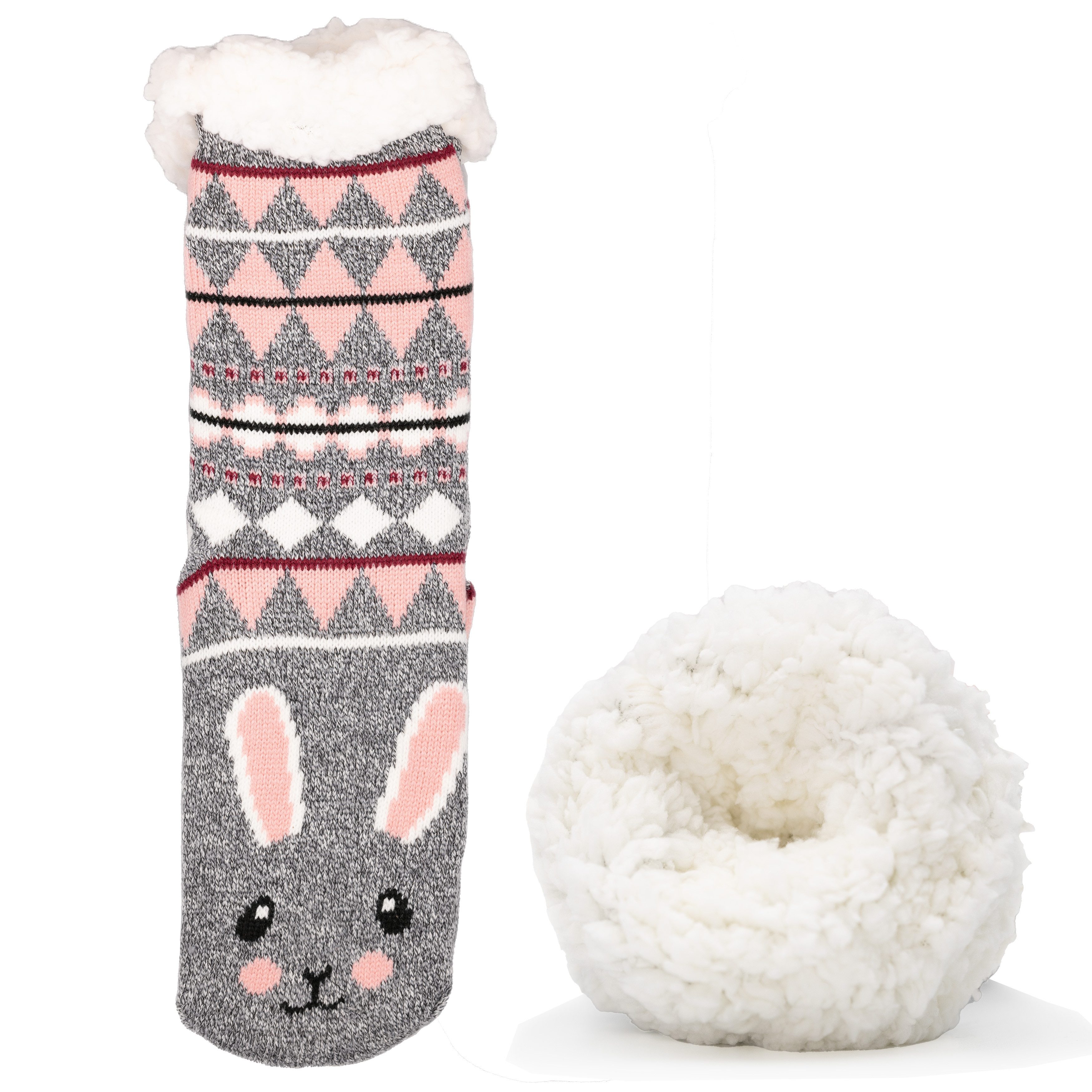 Frostfighter Haussocken Damen Hüttensocken mit ABS Stoppersohle (1-Paar) Hüttenschuhe, Wolkenfutter, dicke sehr warme gefütterte Socken