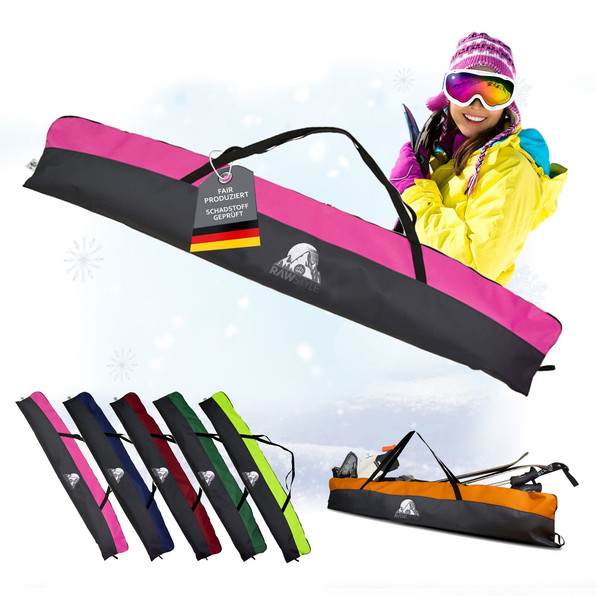 BambiniWelt by Rafael K. Skitasche Skitasche Skisack für Ski 160cm 180cm 190cm Skistöcke Skibag Skicover, wasserdicht