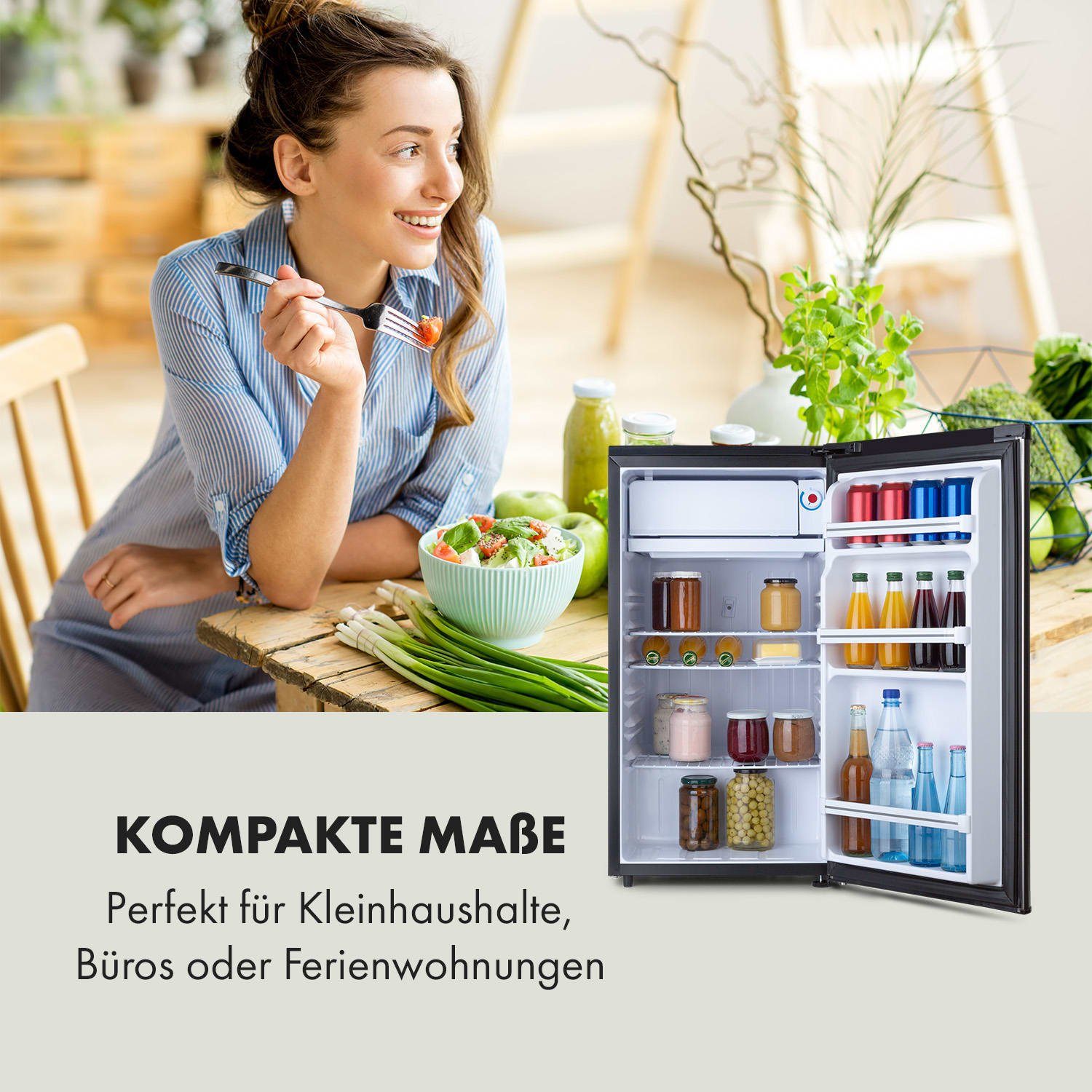 HEA19-Yummy-90Lblk Gefrierfach 84 Kühl mit Kühlschrank Gefrierkombination breit, 10035212, Klarstein hoch, Getränkekühlschrank 45 cm freistehend cm