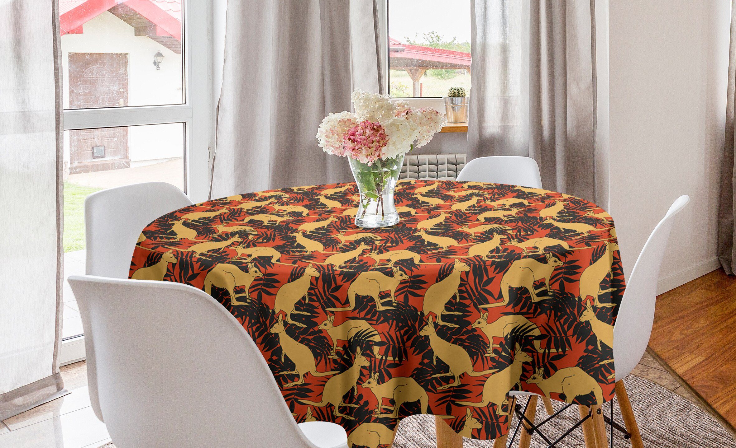 Abakuhaus Tischdecke Kreis Tischdecke Abdeckung für Esszimmer Küche Dekoration, Känguru Tiere und Palmblätter