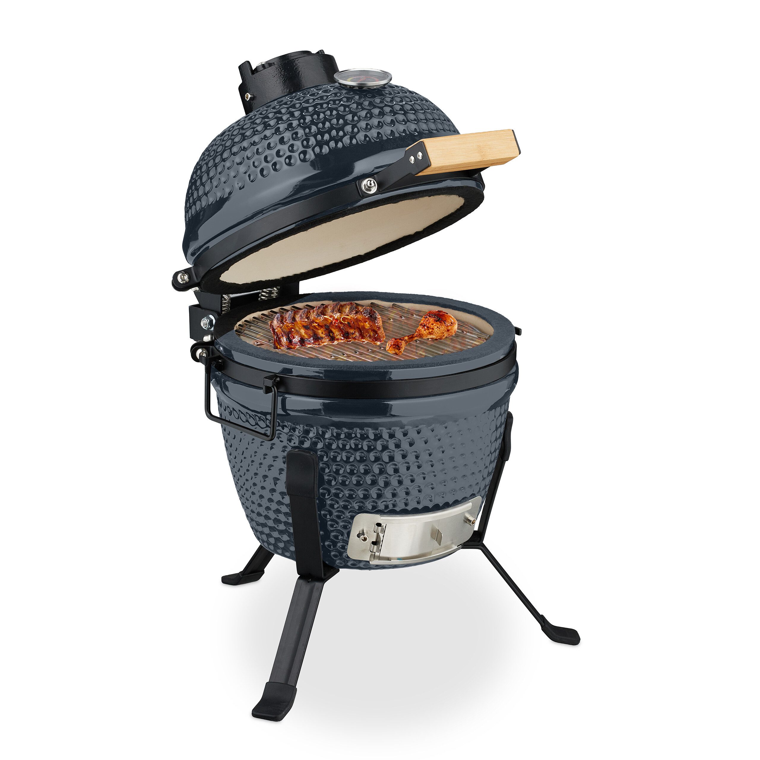 relaxdays Keramikgrill Kamado Grill aus Keramik, grau