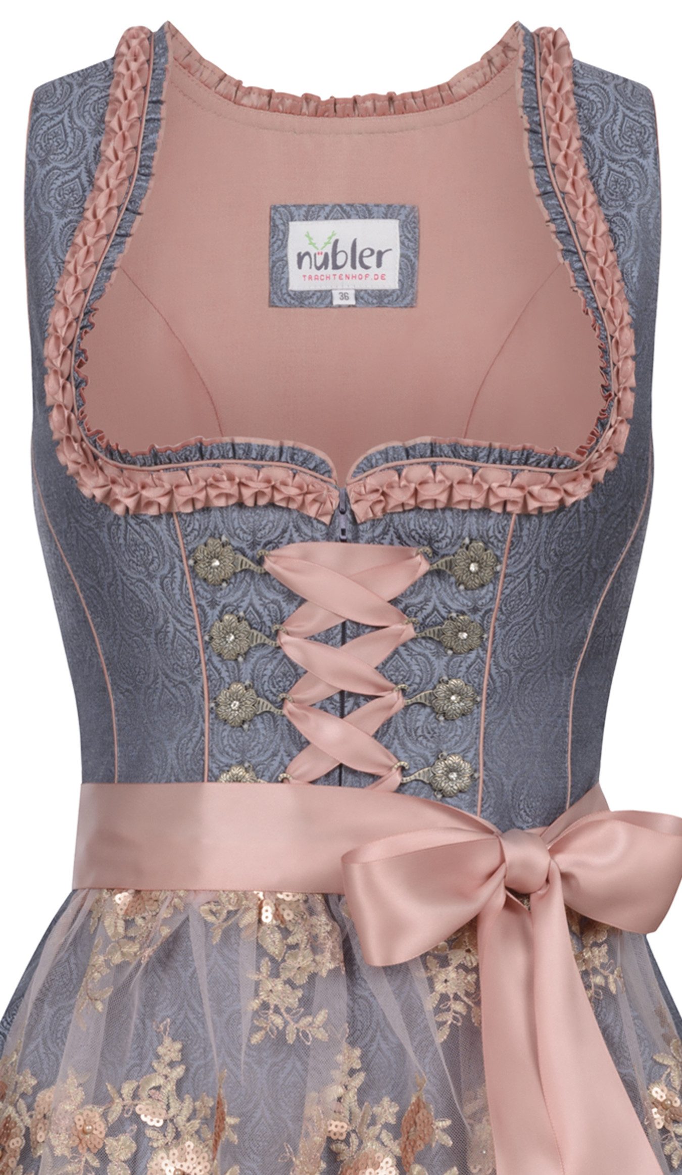 Nübler Dirndl Mini Dirndl Gerhild in Rauchblau von Nübler - Rocklänge 55 cm