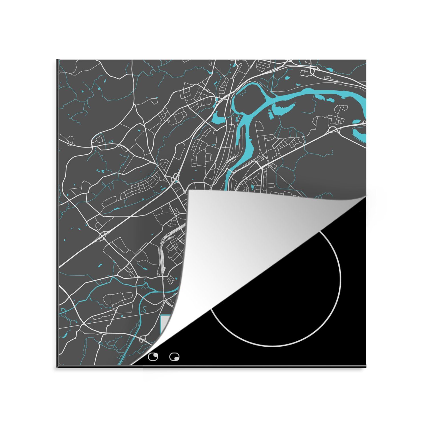 - Deutschland, Stadtplan (1 - Ceranfeldabdeckung, Karte für - Arbeitsplatte Vinyl, küche 78x78 - Herdblende-/Abdeckplatte tlg), MuchoWow Blau cm, Lübeck