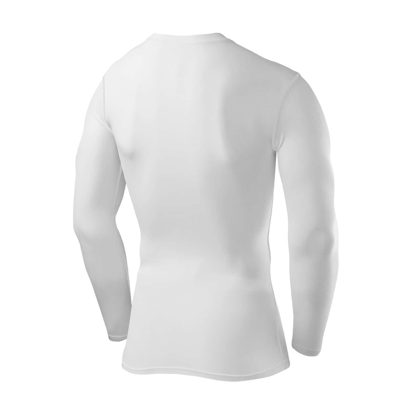 Shirt Rundhalsausschnitt Weiß Langarmshirt PowerLayer Herren POWERLAYER Kompressions L