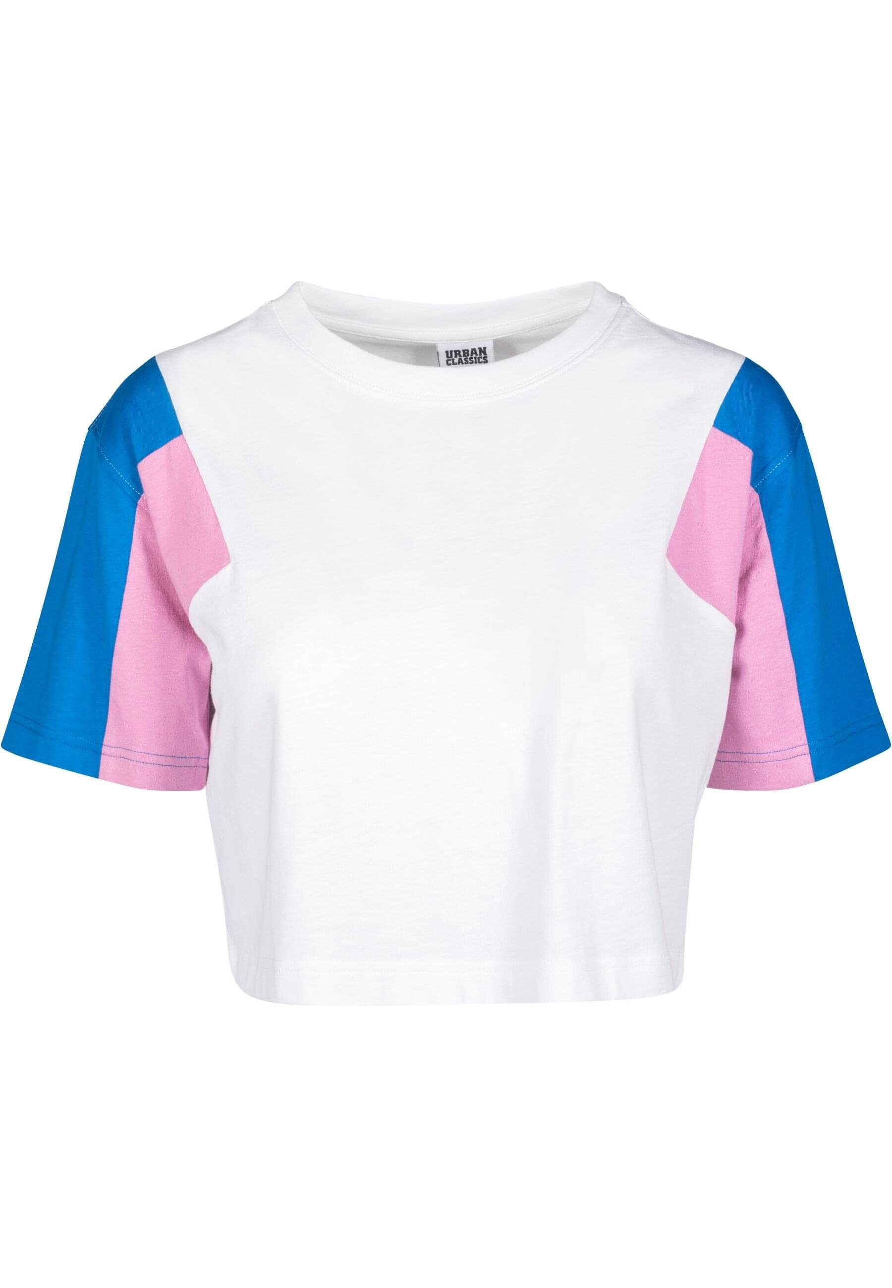 URBAN CLASSICS T-Shirt Tee (1-tlg) Short 3-Tone Damen Oversize Ladies white/brightblue/coolpink