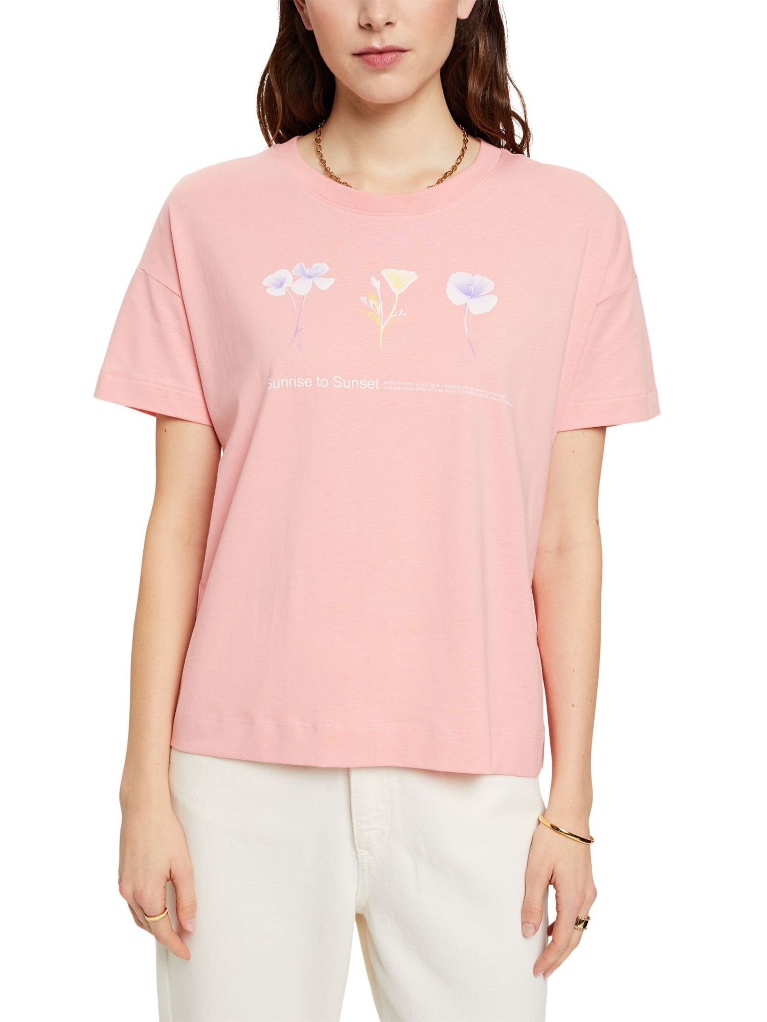 PINK floralem Brust Esprit T-Shirt T-Shirt Print by auf der mit (1-tlg) edc