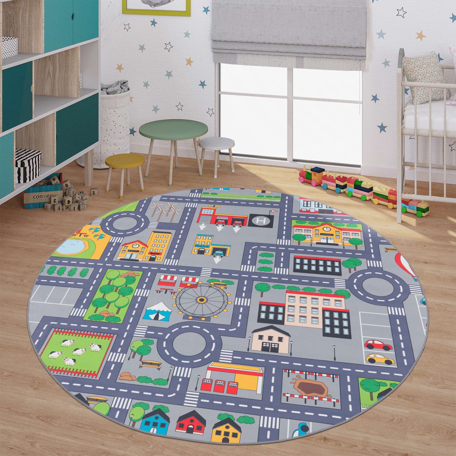 TT Home Teppich Kinderzimmer, Rund, Höhe: 4 mm, Kinderzimmerteppich Teppich Junge Mädchen Kinderteppich Baby Rutschfes