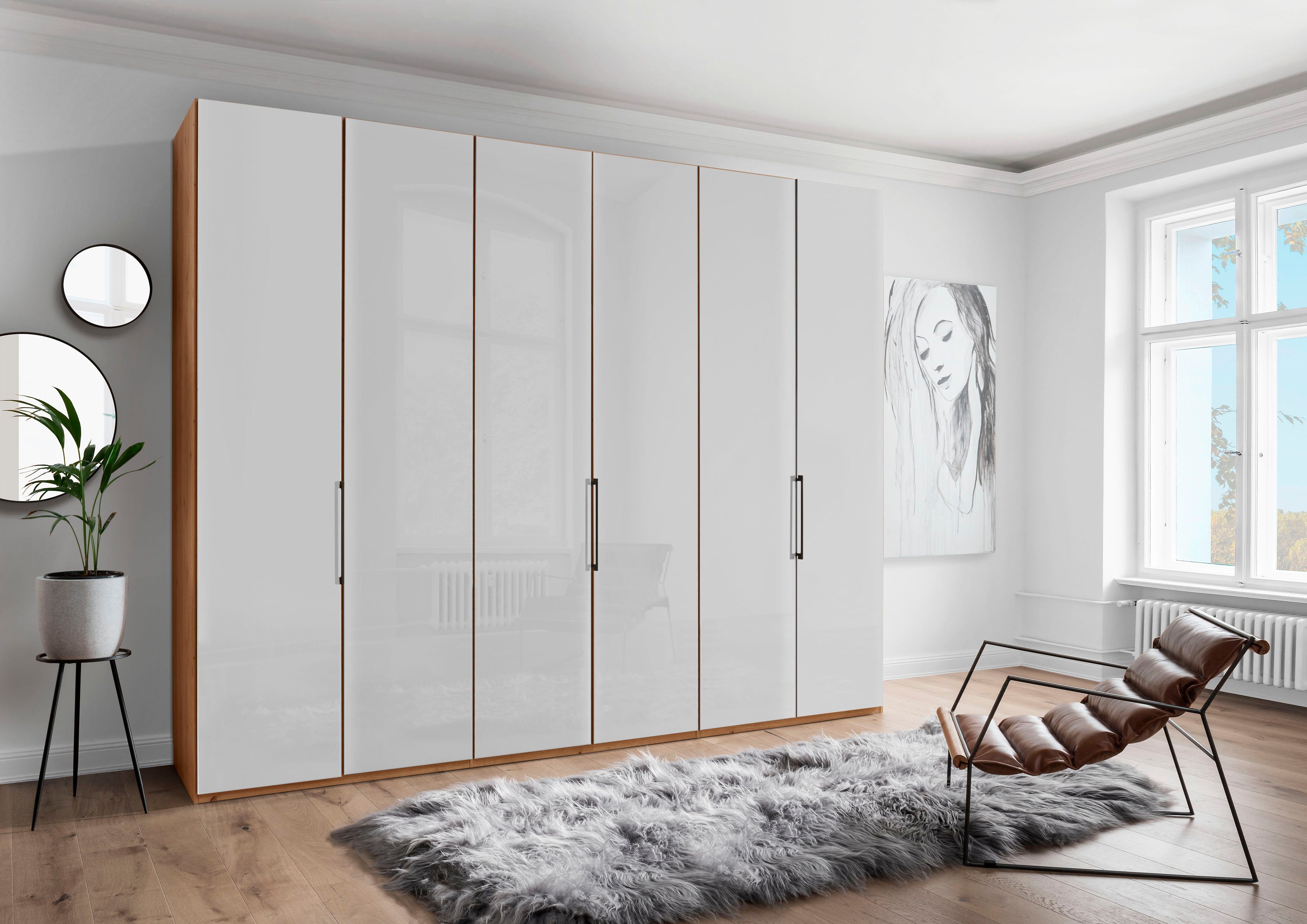 WIEMANN Kleiderschrank Monaco, Kleiderschrank, Schrank, Wäscheschrank, mit edler Glasfront (2 Breiten, 2 Höhen 216/236 cm auswählbar, MADE IN GERMANY) hochwertigen Beschläge inkl. Türdämpfung, variable Inneneinteilung