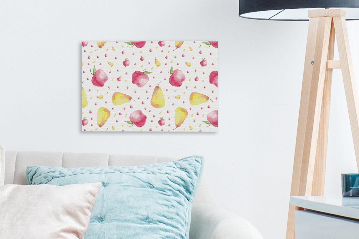30x20 Leinwandbild Aufhängefertig, Leinwandbilder, (1 Wanddeko, Wandbild Äpfel - Birnen cm Aquarell, St), OneMillionCanvasses® -