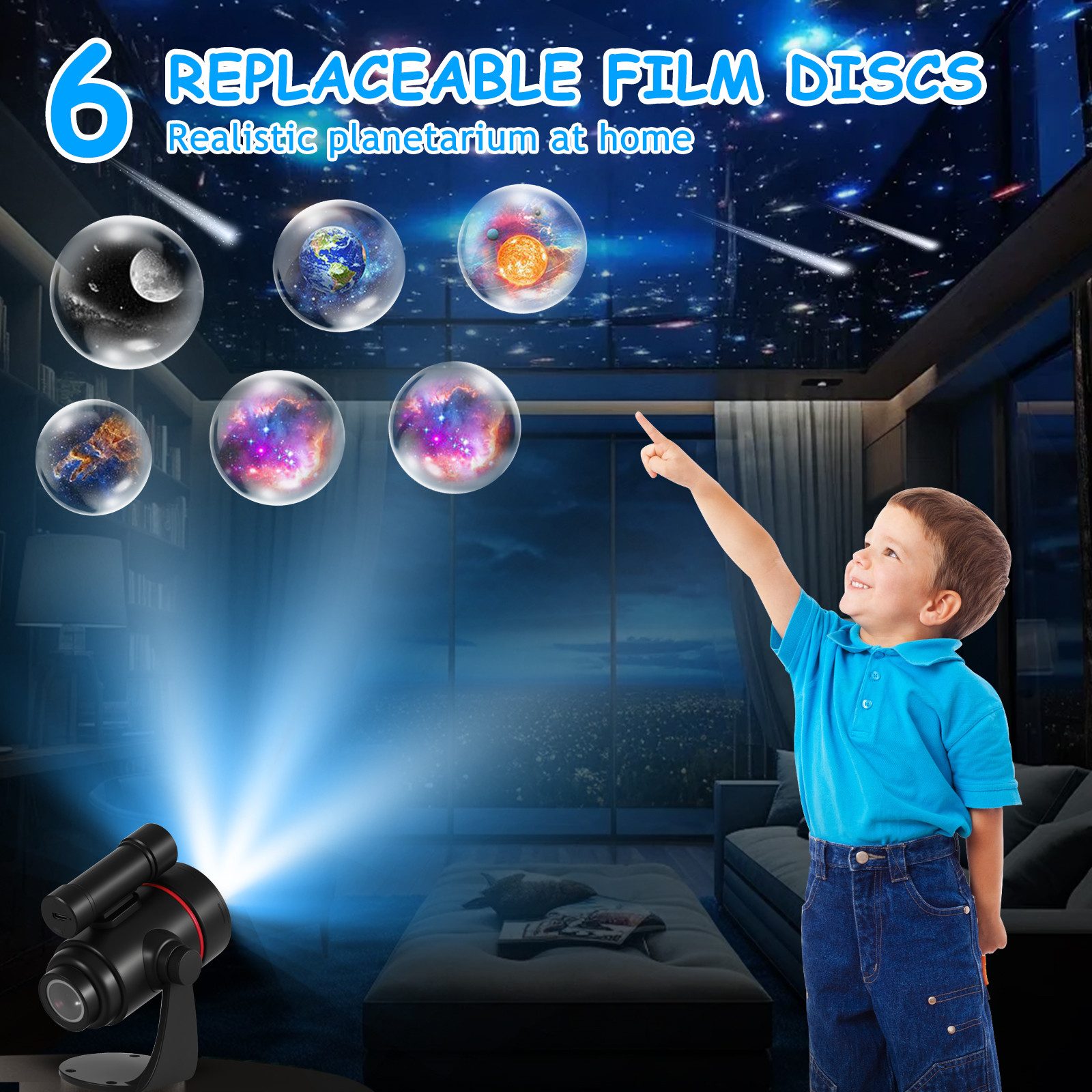 BlingBin LED-Sternenhimmel 4K HD Planetarium Projektor, 360°Drehung Galaxy Projector, Meteor Star Projektor Galaxy Light mit Timing, Farbwechsler, Skylight Nachtlicht mit Wandlampe für Kinderzimmer Schlafzimme
