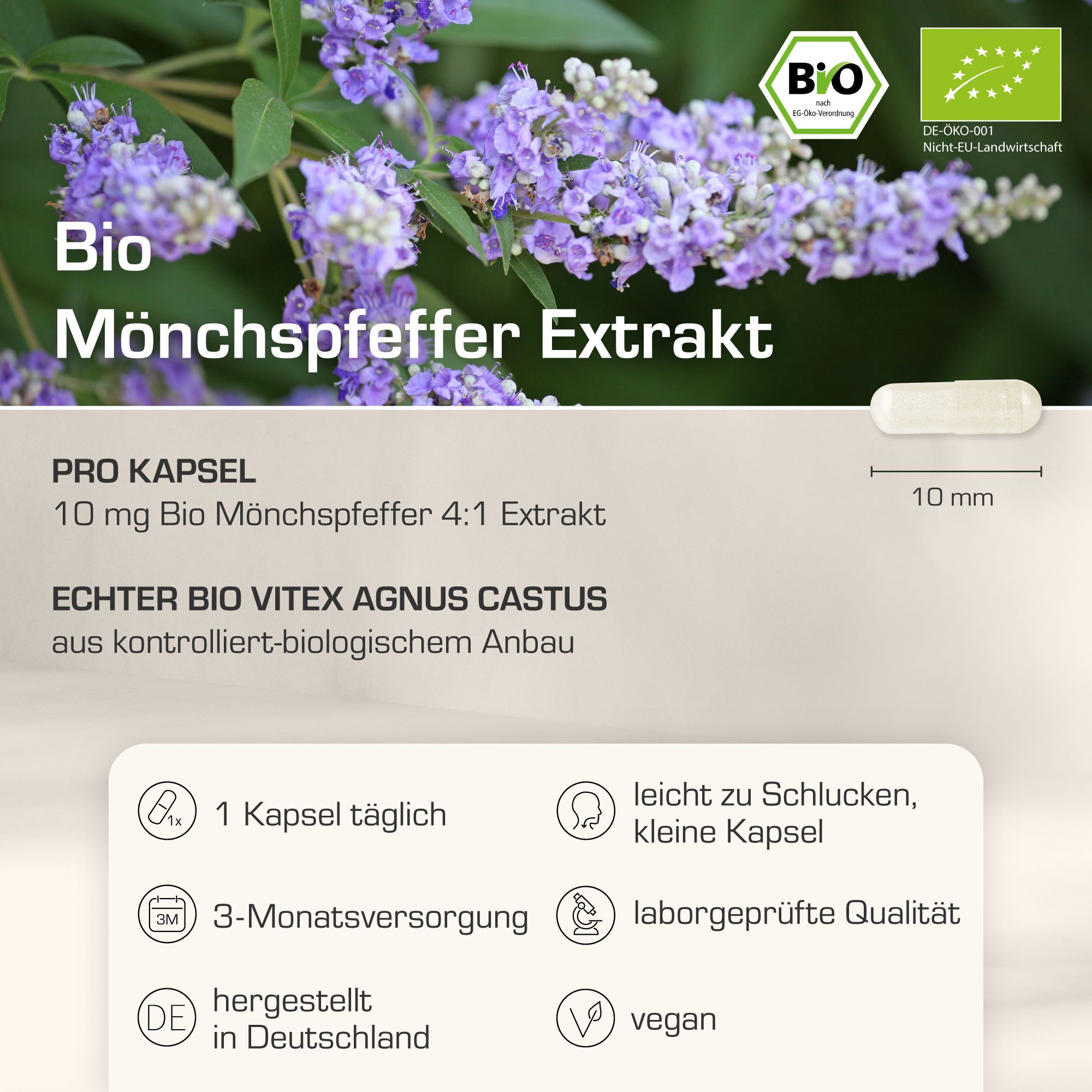 Purabyo Bio Mönchspfeffer Kapseln, Hochreines Extrakt, im Glas, Kapseln, 25.7 g