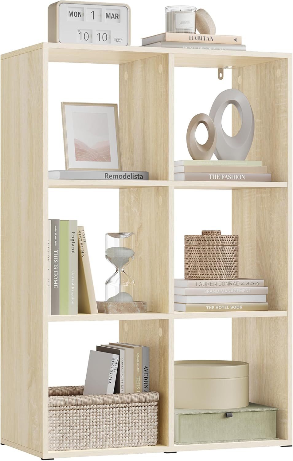 Woltu Bücherregal, mit 6 Würfeln Regal, helle Eiche, für Wohnzimmer Büro Schlafzimmer