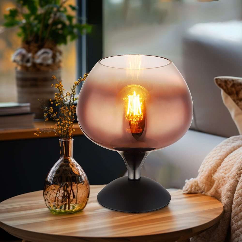 GLOBO LIGHTING Tischleuchte, Leuchtmittel nicht inklusive, Schlafzimmerleuchte Tischlampe Beistellleuchte 1x E27 Glas kupfer