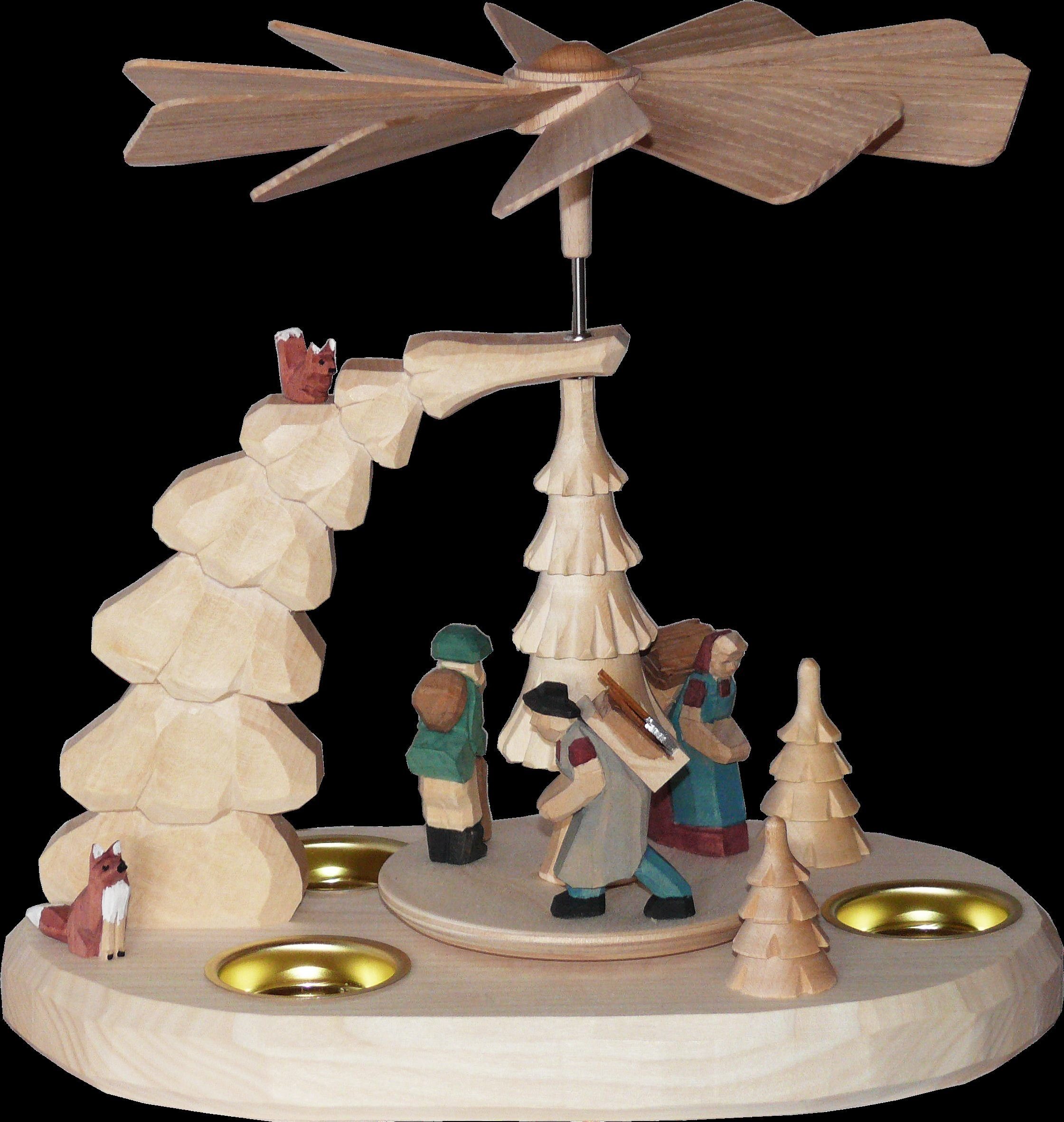 Weihnachtspyramide Teelichtpyramide mit Erzgebirgsfiguren natur