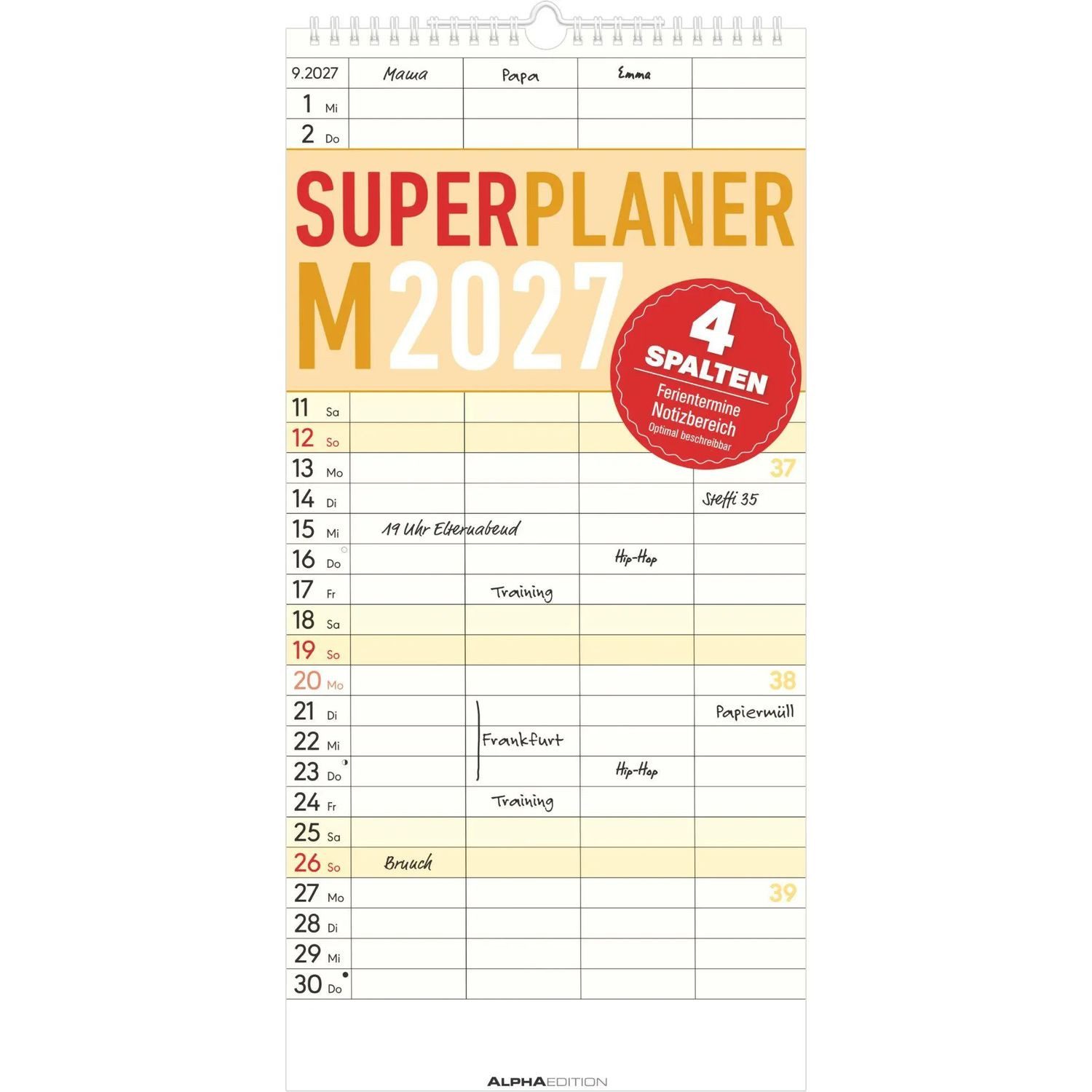 Wandkalender Superplaner M - 4 Spalten 2027