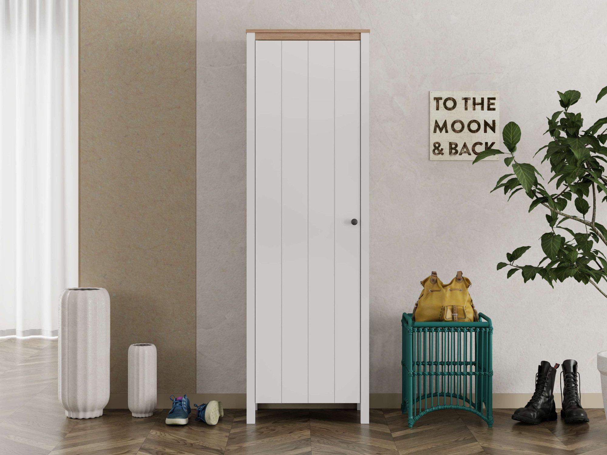 Home affaire Garderobenschrank Bedford, Stauraumschrank, Flurschrank, ausziehbare Kleiderstange MDF-Profil 2D ummantelt, Hotstamping, 1mm ABS-Kanten, 4 Einlegeböden