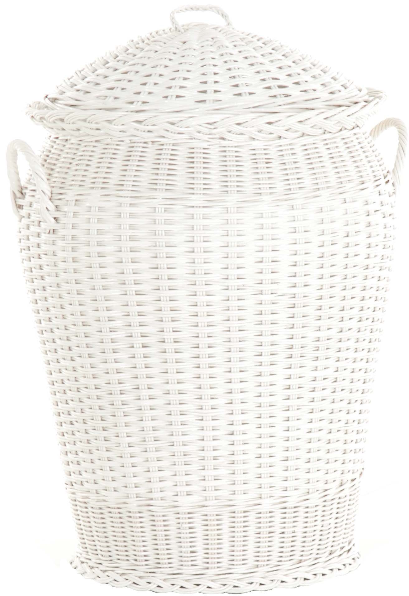 Krines Home Wäschetonne Wäschekorb Wäschetonne Wäschesammler Ø 50 cm aus echtem Rattan, rund mit Deckel und Inlett