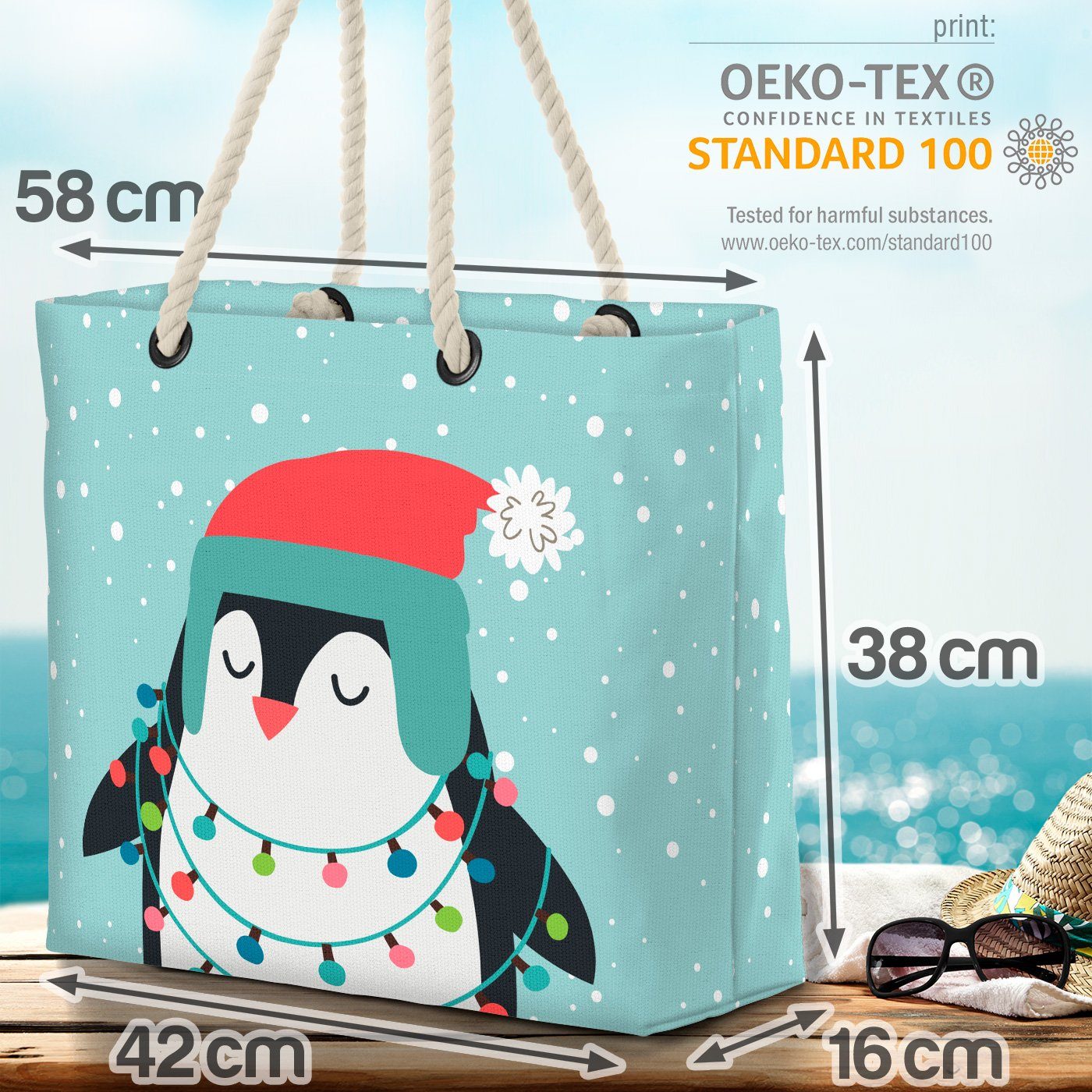 VOID Strandtasche (1-tlg), Tiere Merry Kinder Freunde Christmas Tiere Weihnachten Weihnachten